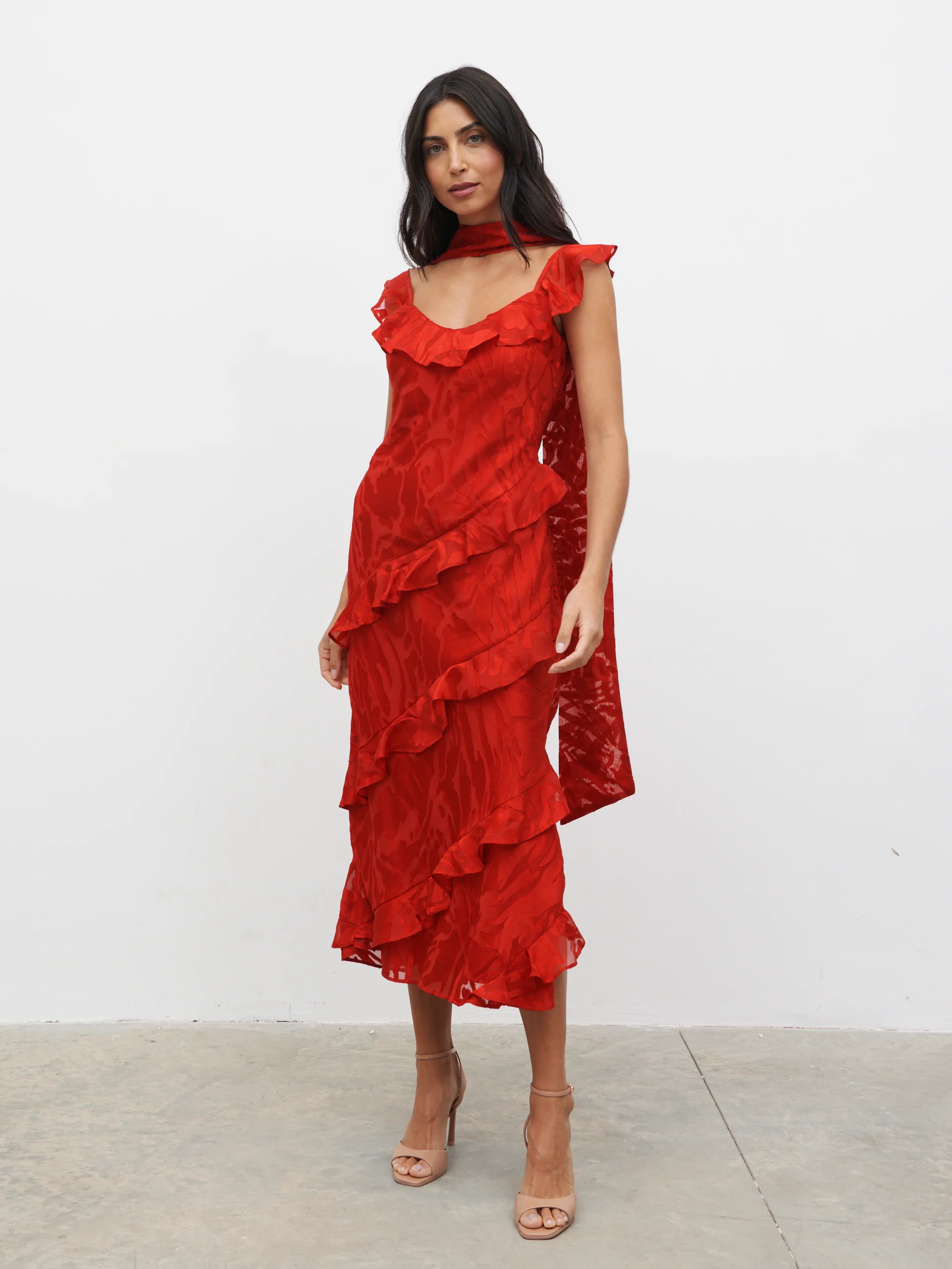 Neima Devore Frill Midaxi Dress - Red - Image 2