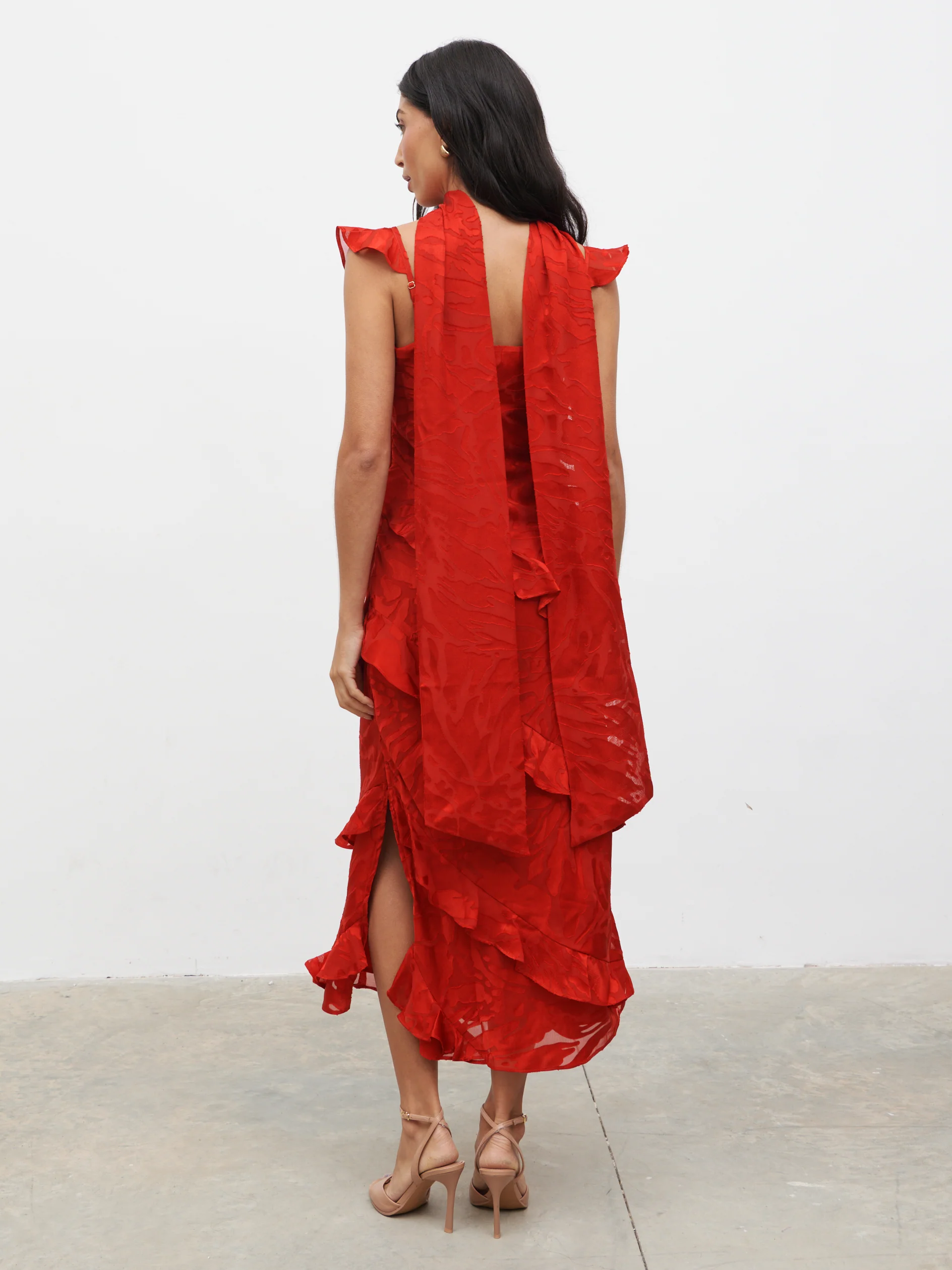 Neima Devore Frill Midaxi Dress - Red - Image 5