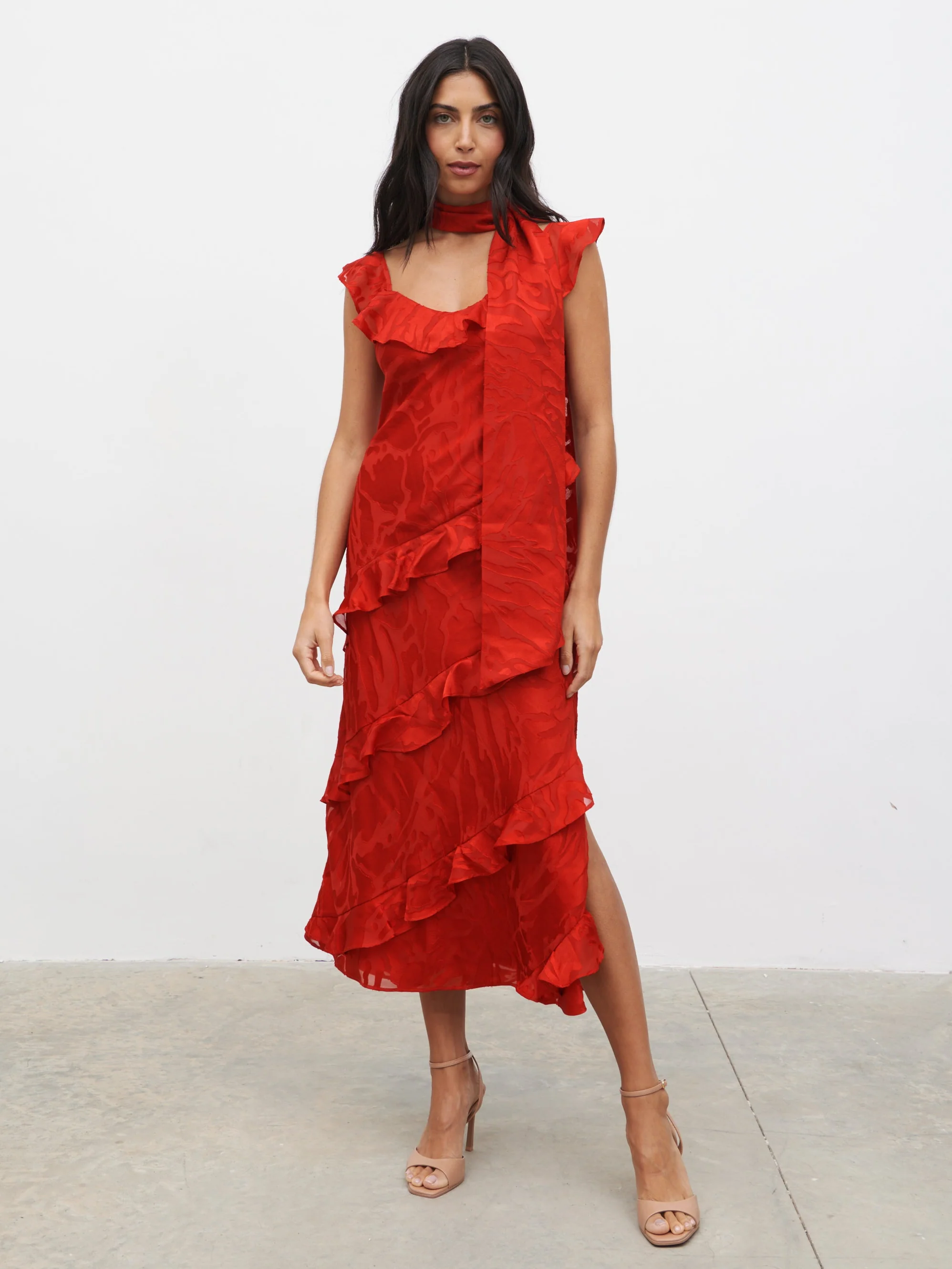 Neima Devore Frill Midaxi Dress - Red - Image 6