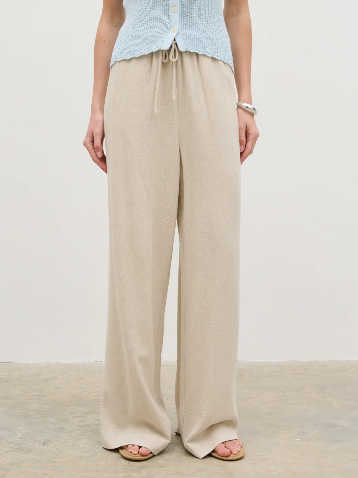 Nessa Wide Leg Linen Blend Trousers - Natural - Image 2