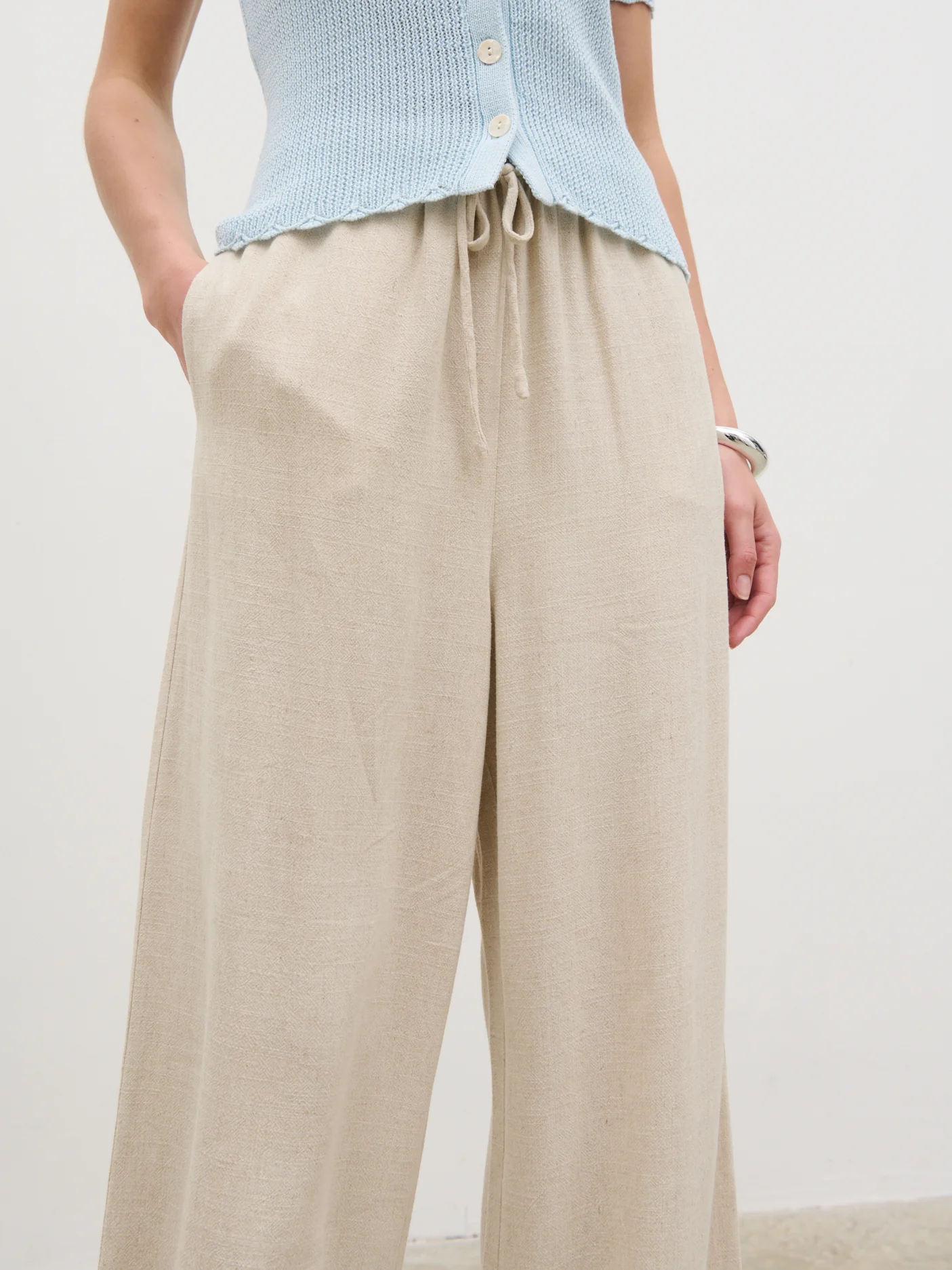Nessa Wide Leg Linen Blend Trousers - Natural - Image 3