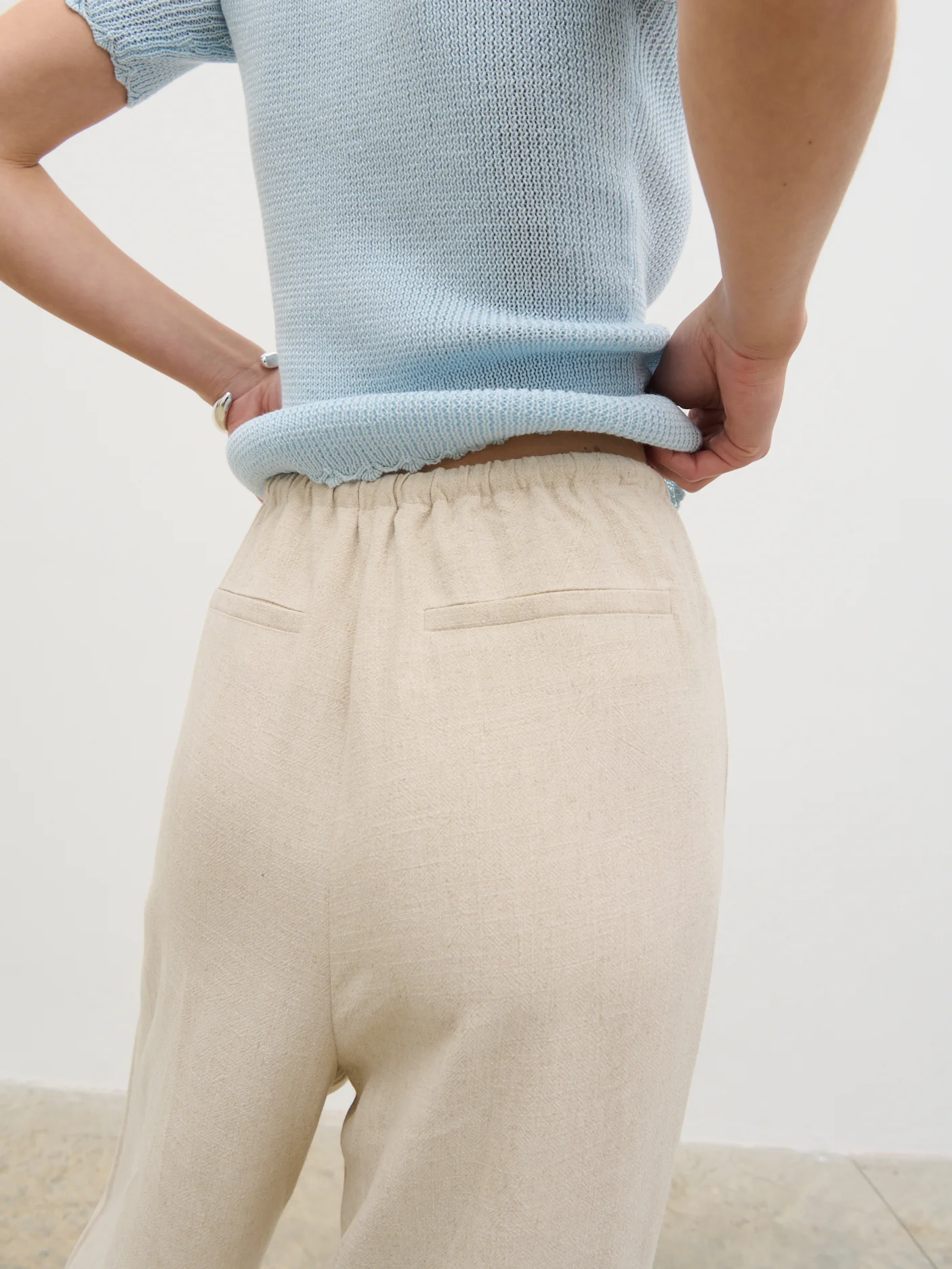 Nessa Wide Leg Linen Blend Trousers - Natural - Image 6