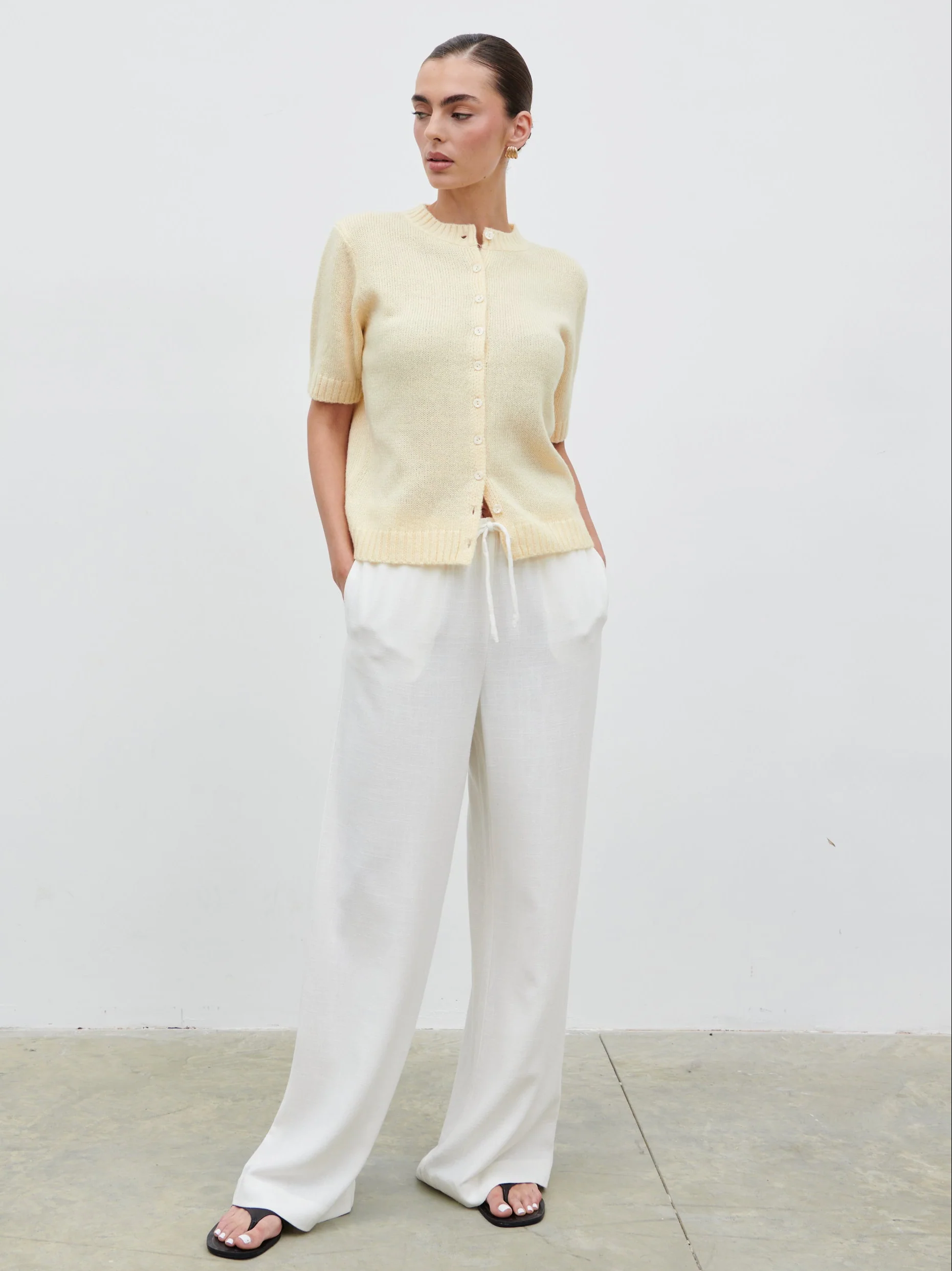 Nessa Drawstring Linen Blend Trousers - White - Image 2