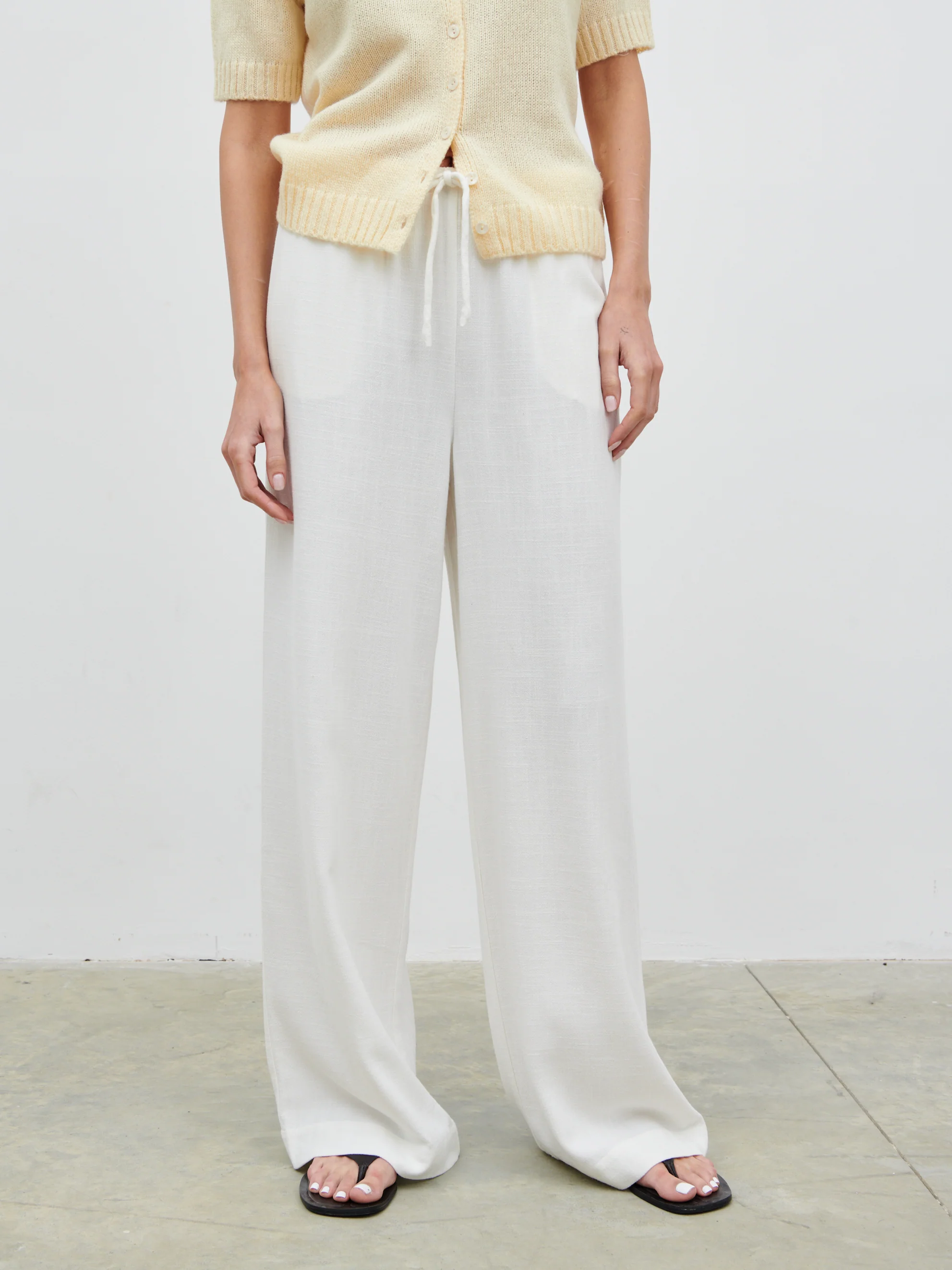 Nessa Drawstring Linen Blend Trousers - White - Image 3