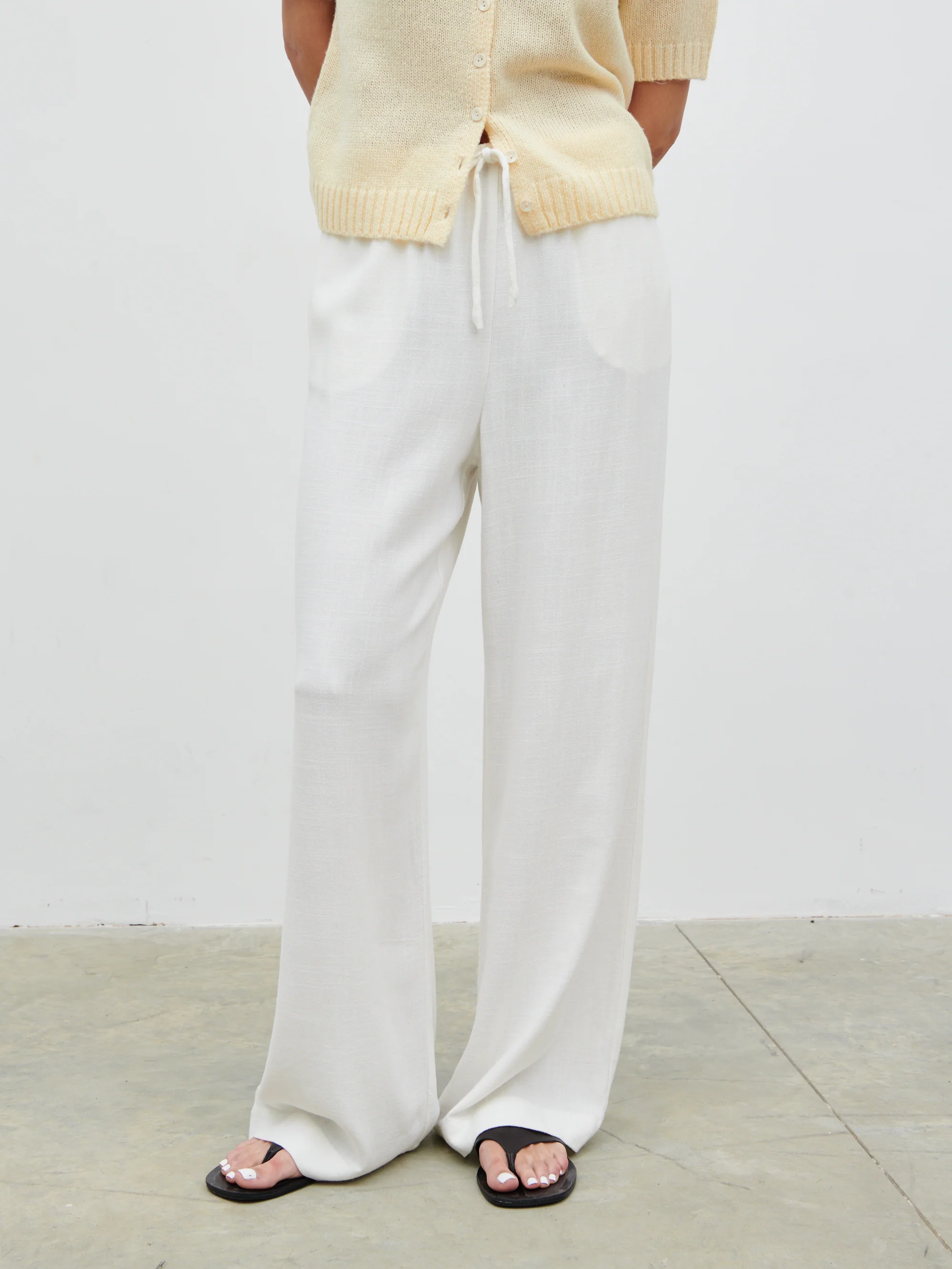 Nessa Drawstring Linen Blend Trousers - White - Image 5