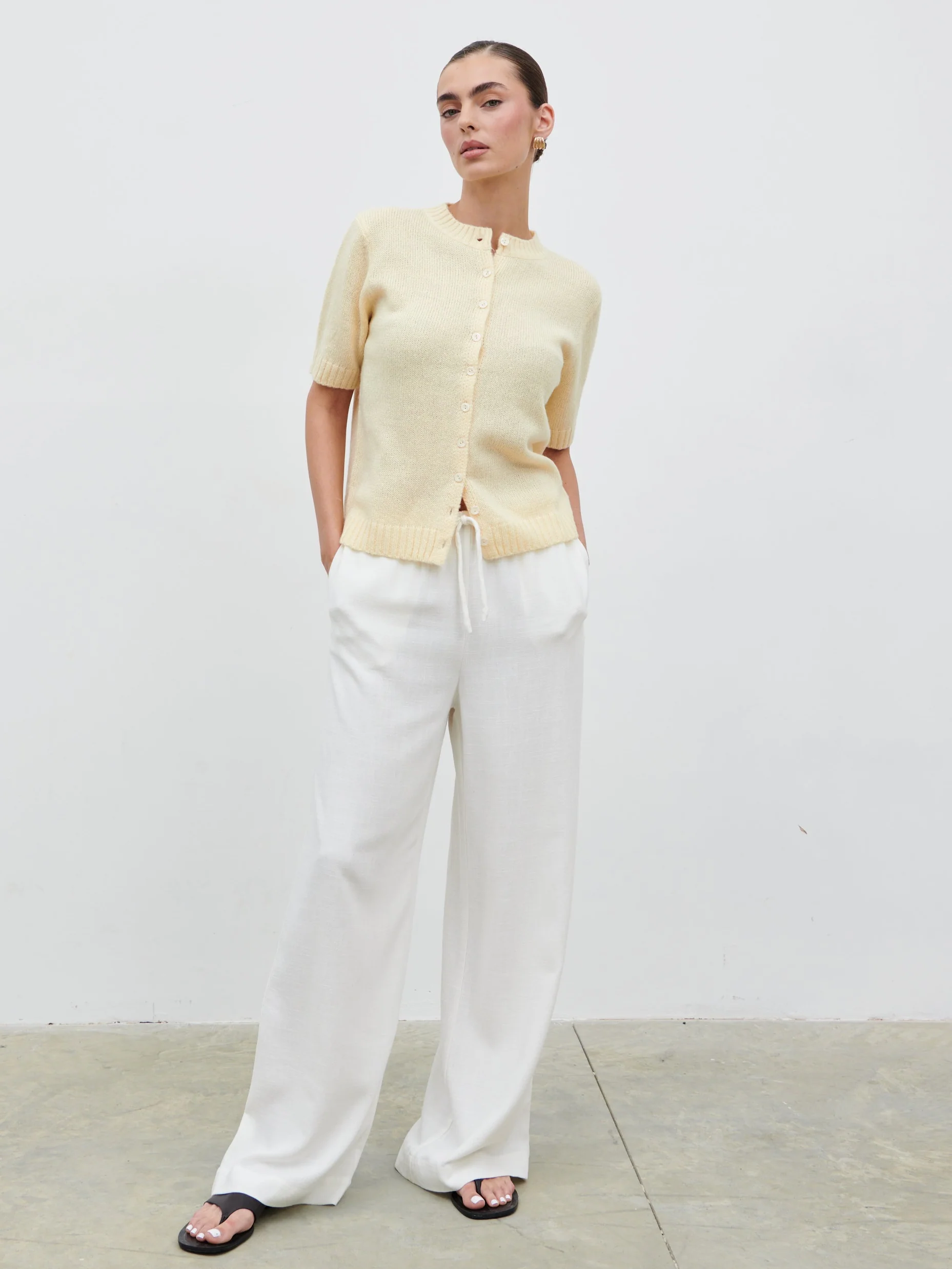 Nessa Drawstring Linen Blend Trousers - White - Image 7