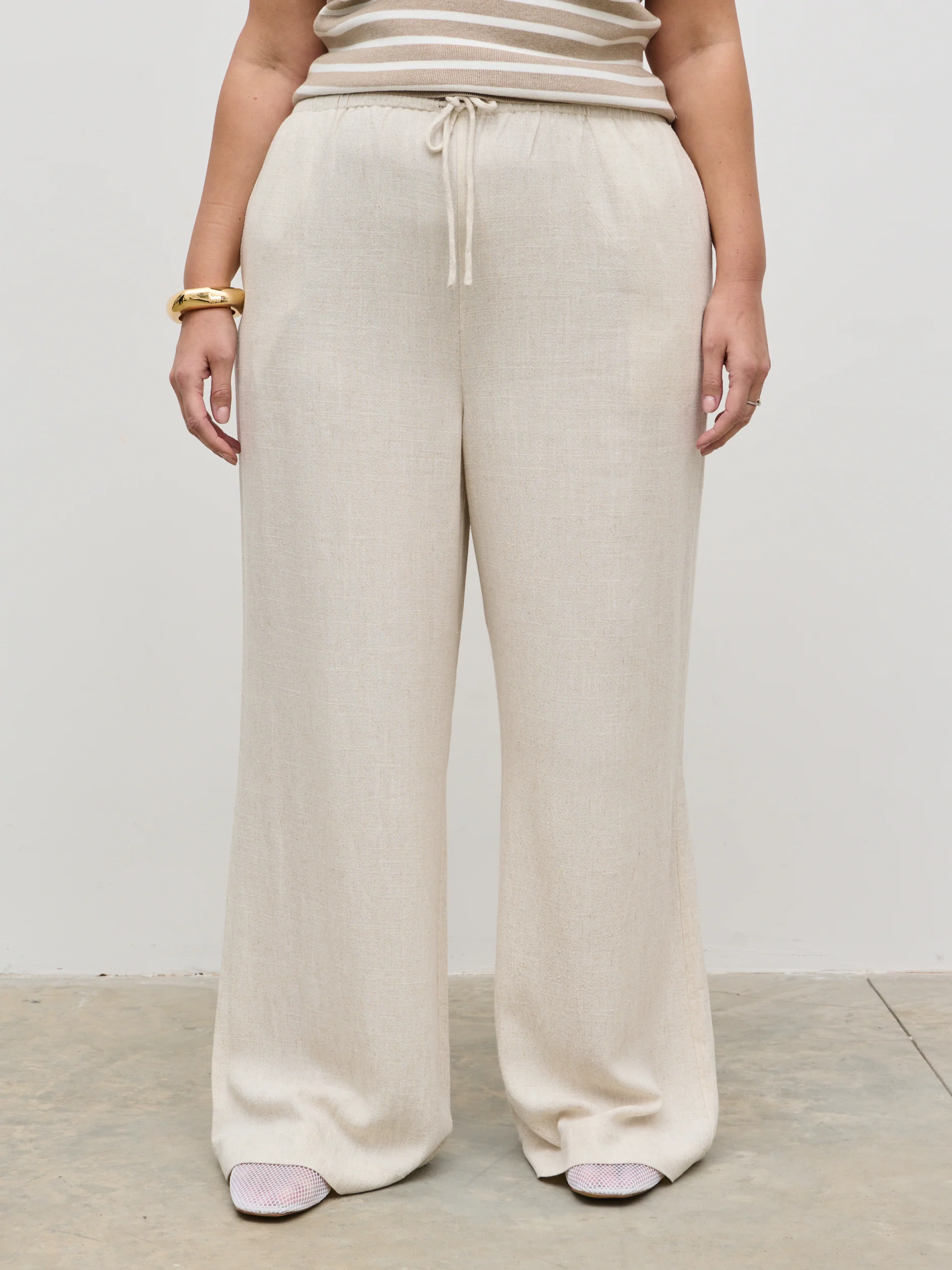 Nessa Drawstring Linen Blend Trousers Curve - Natural - Image 4