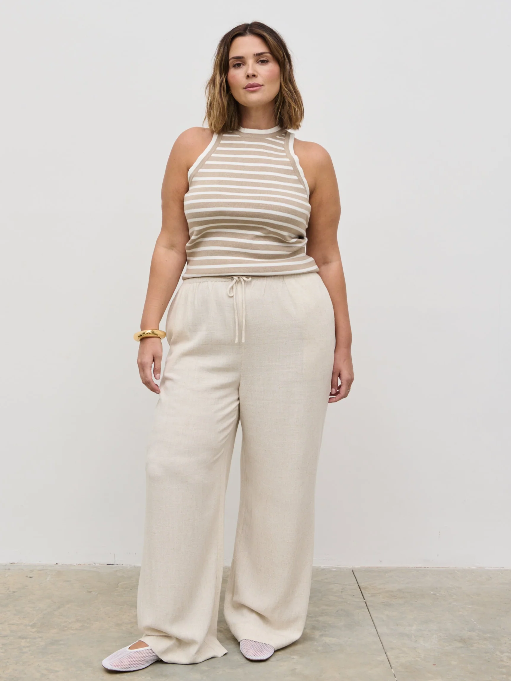 Nessa Drawstring Linen Blend Trousers Curve - Natural - Image 5