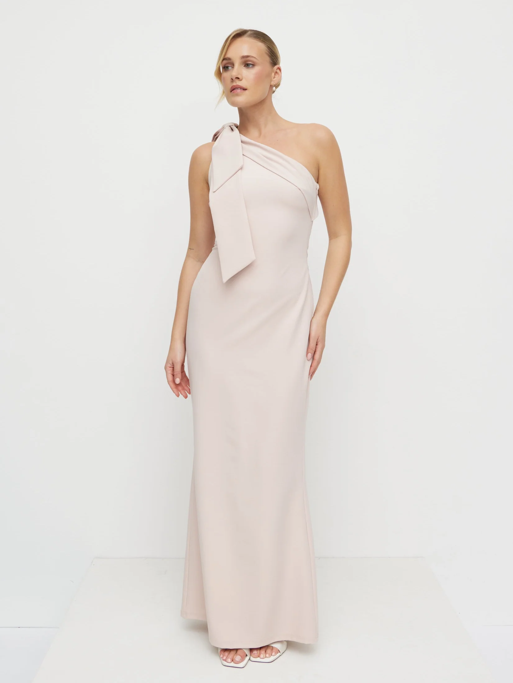 Nevaeh One Shoulder Crepe Maxi Dress - Blush - Image 2