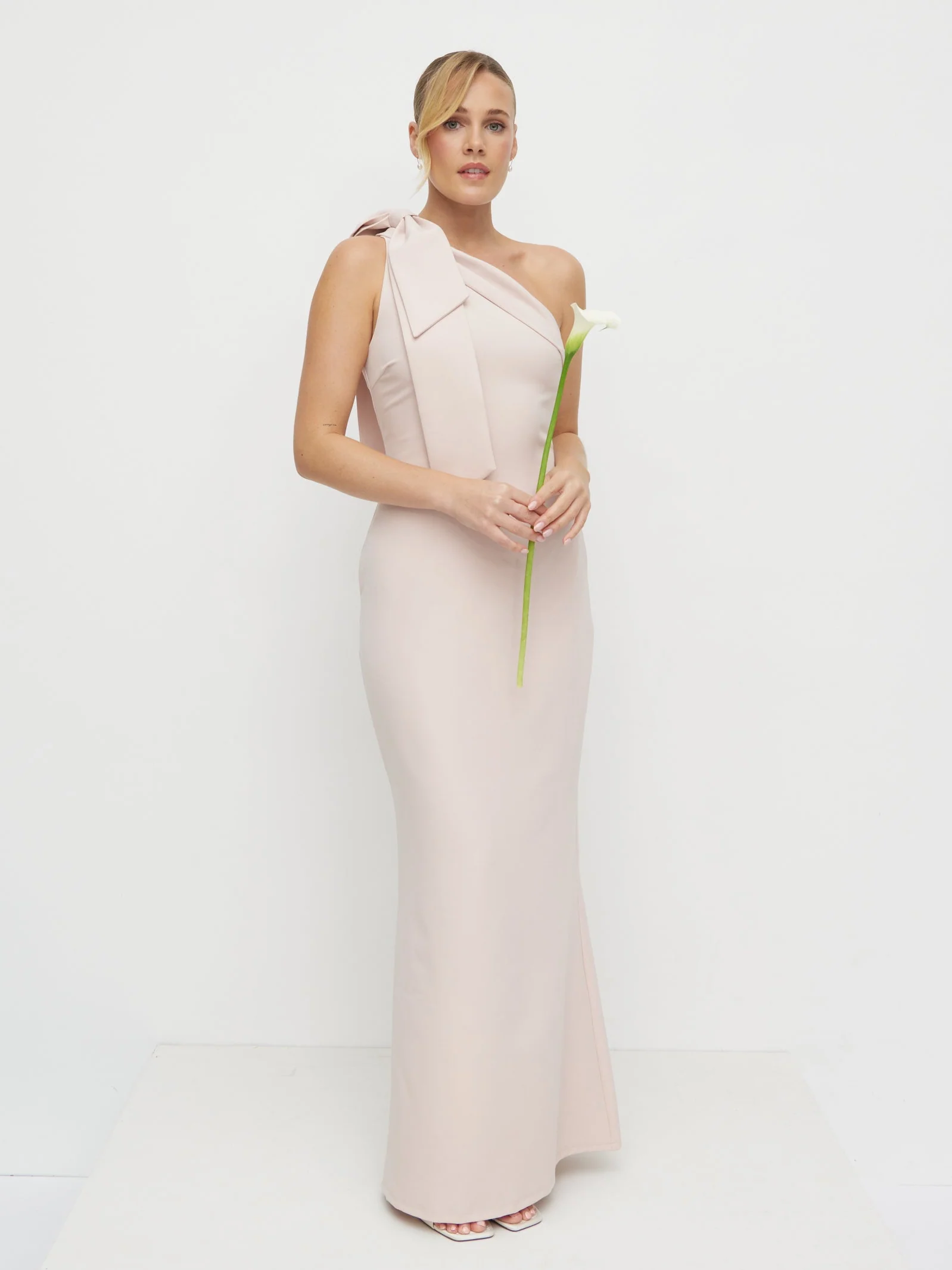 Nevaeh One Shoulder Crepe Maxi Dress - Blush - Image 5