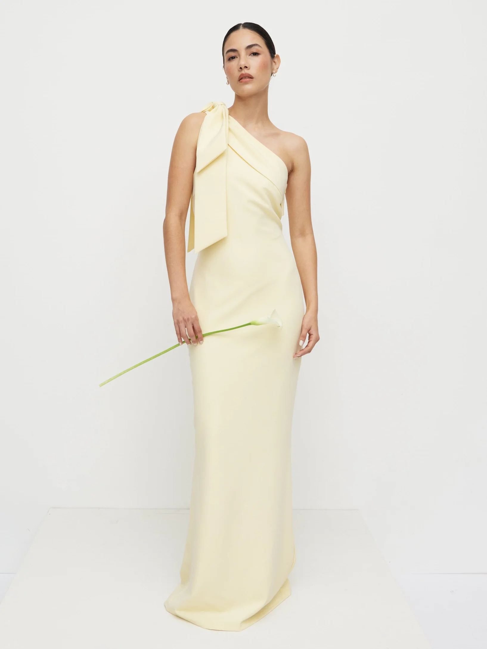 Nevaeh One Shoulder Crepe Maxi Dress - Lemon - Image 3