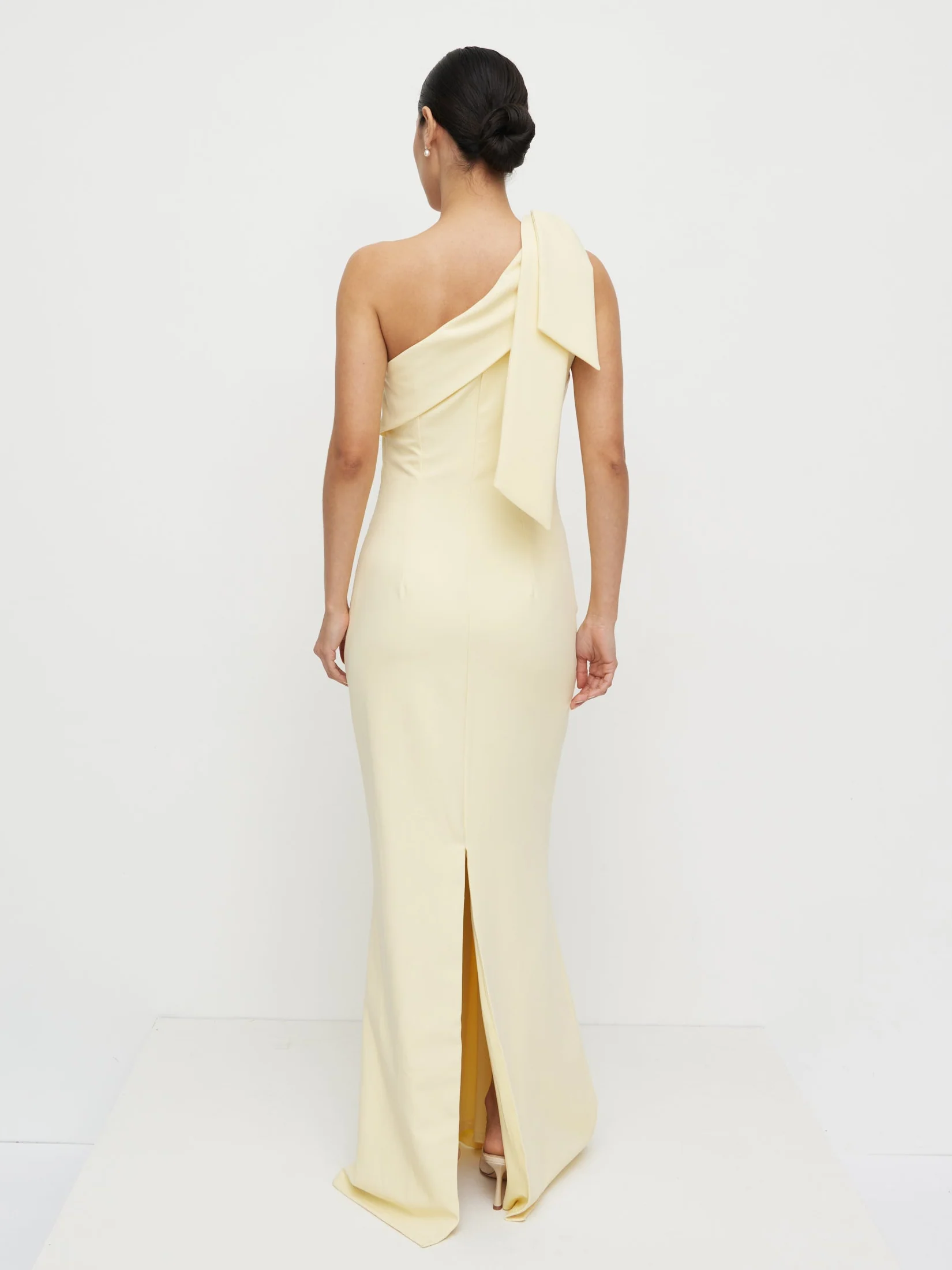 Nevaeh One Shoulder Crepe Maxi Dress - Lemon - Image 5