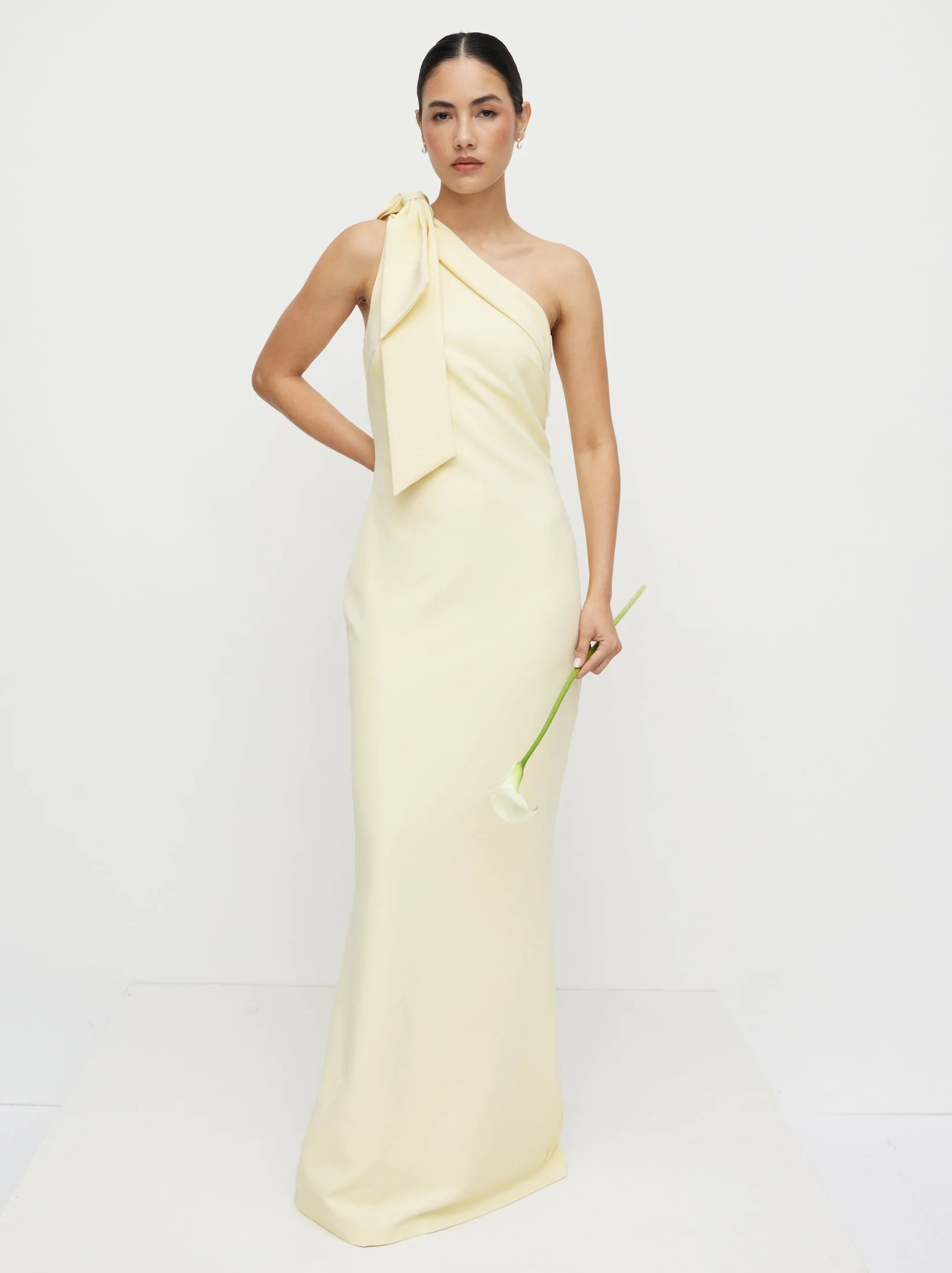 Nevaeh One Shoulder Crepe Maxi Dress - Lemon - Image 6