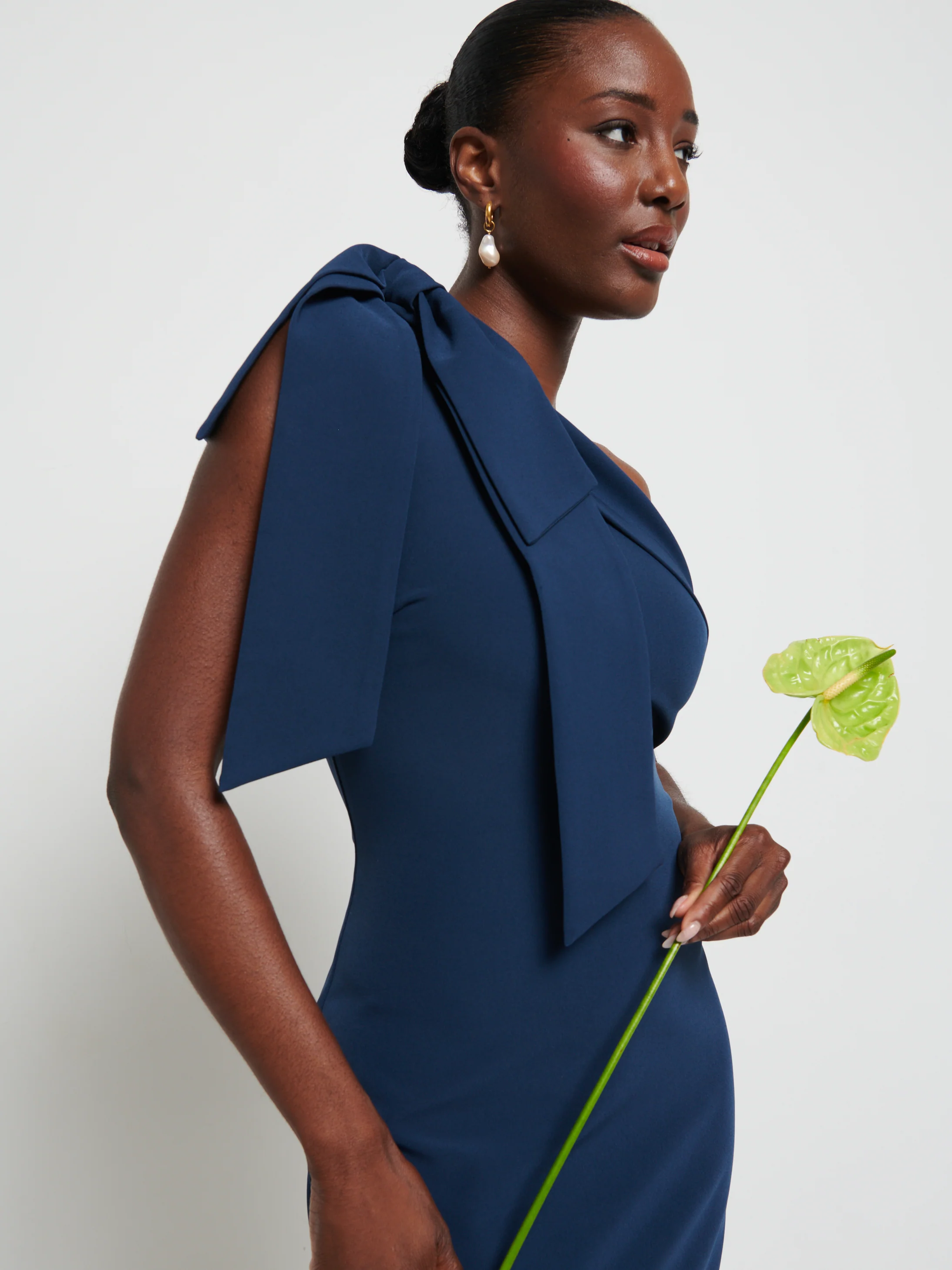 Nevaeh One Shoulder Crepe Maxi Bridesmaid Dress - Navy - Image 2