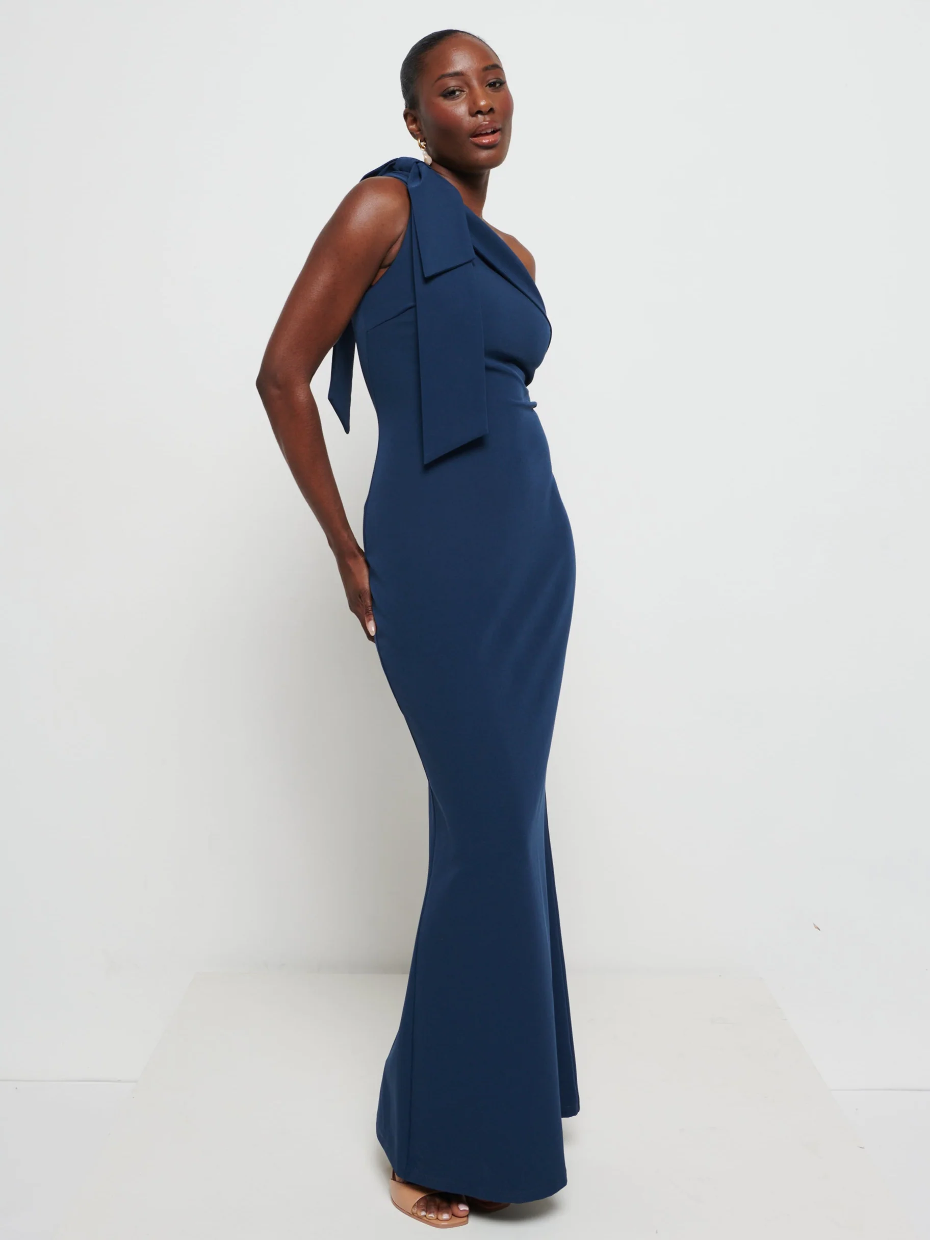 Nevaeh One Shoulder Crepe Maxi Bridesmaid Dress - Navy - Image 6