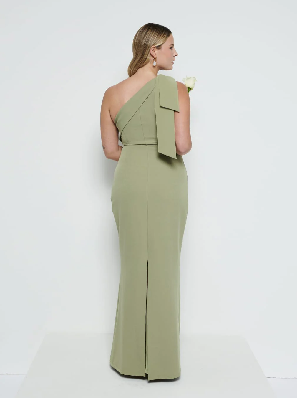 Nevaeh One Shoulder Crepe Maxi Bridesmaid Dress - Olive - Image 3