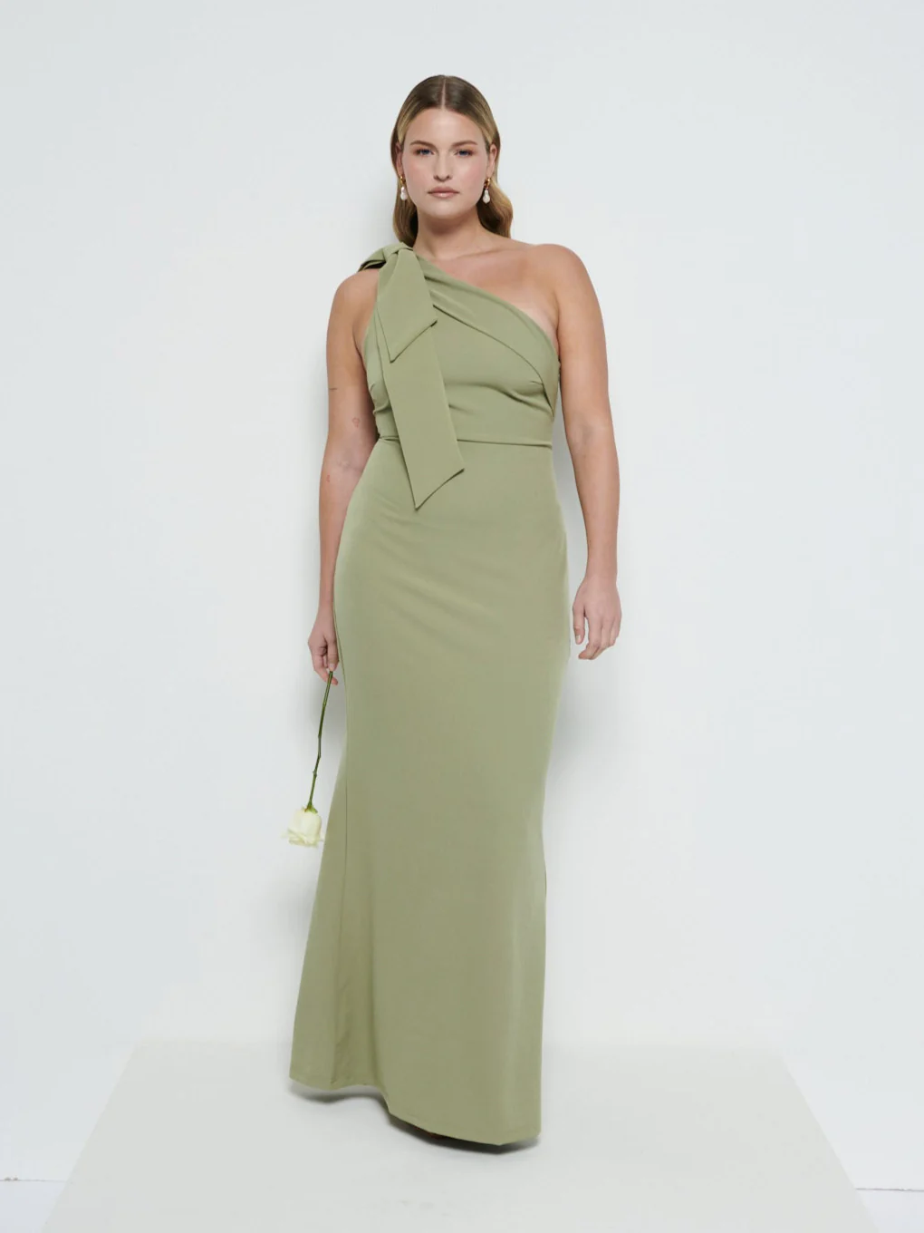 Nevaeh One Shoulder Crepe Maxi Bridesmaid Dress - Olive - Image 4