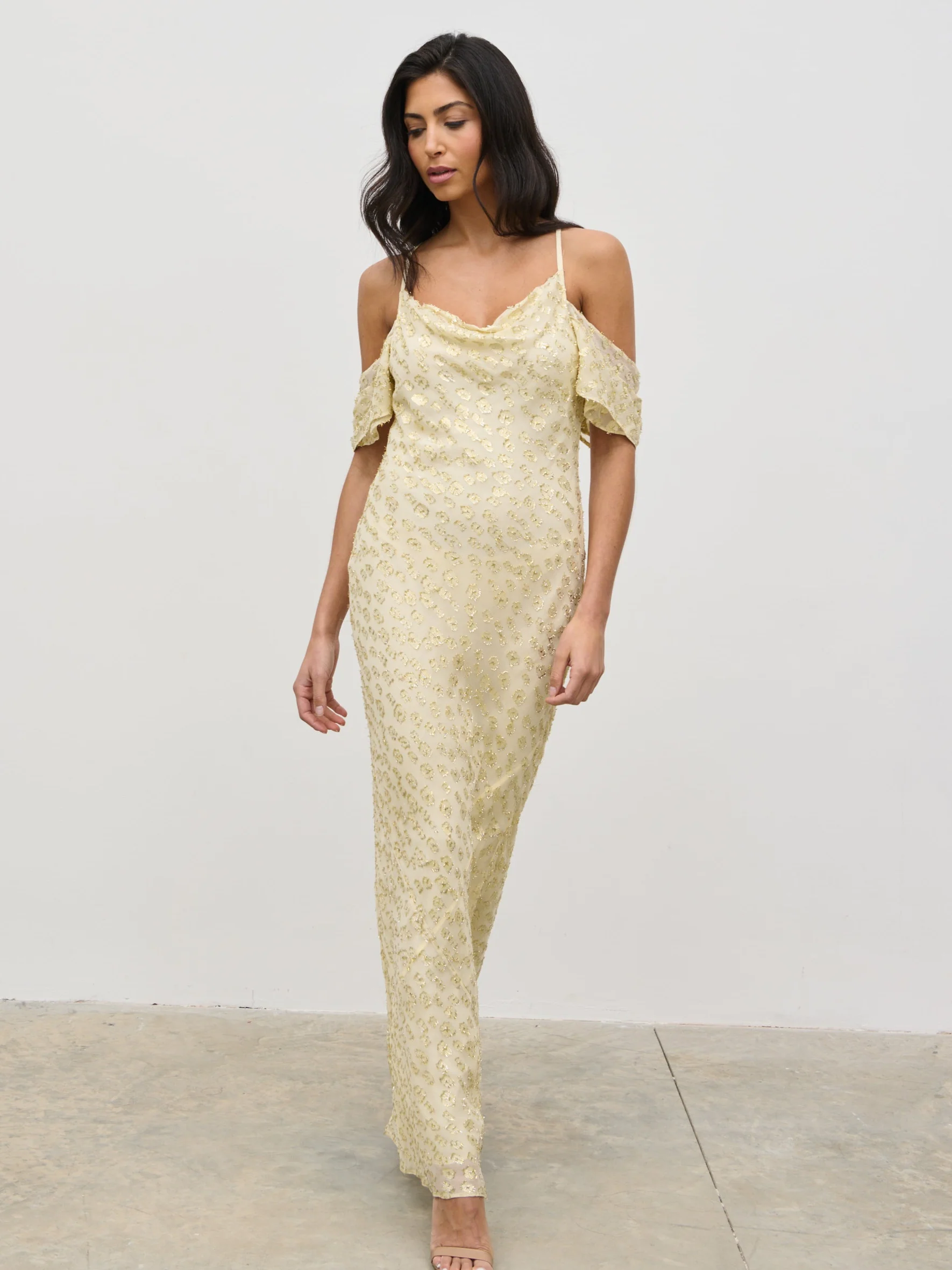 Nia Cold Shoulder Maxi Dress - Lemon - Image 5