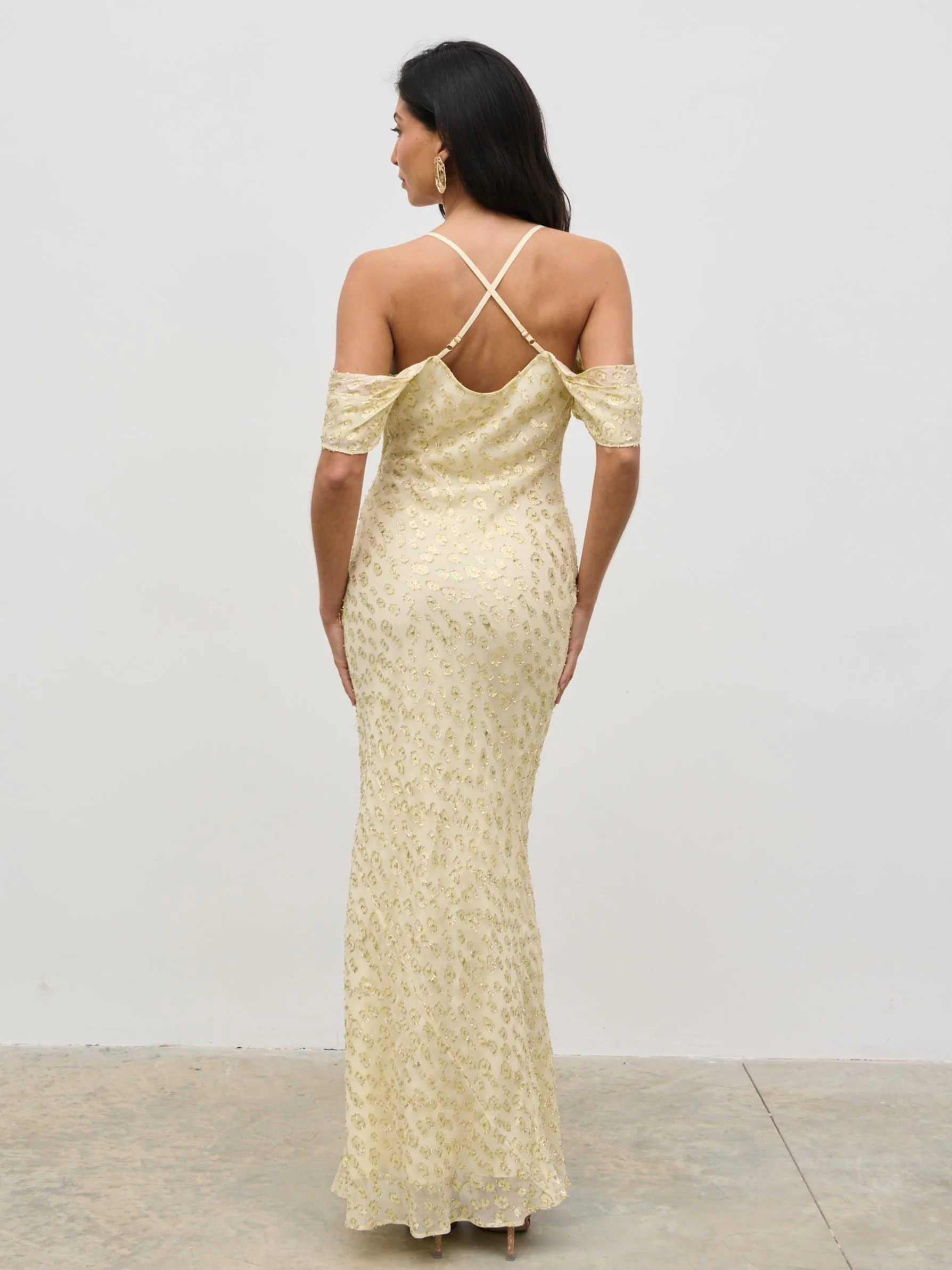 Nia Cold Shoulder Maxi Dress - Lemon - Image 6