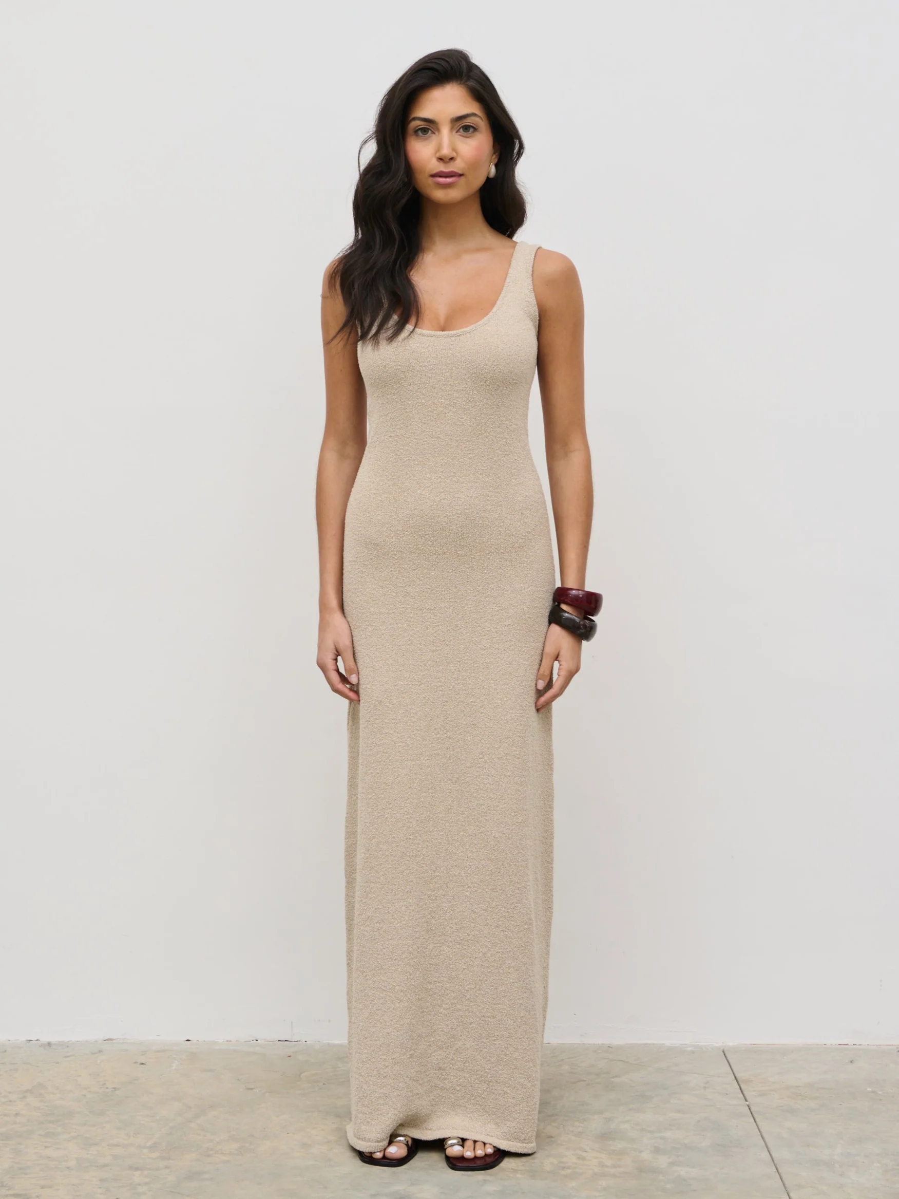 Nora Boucle Knit Maxi Dress - Stone - Image 8