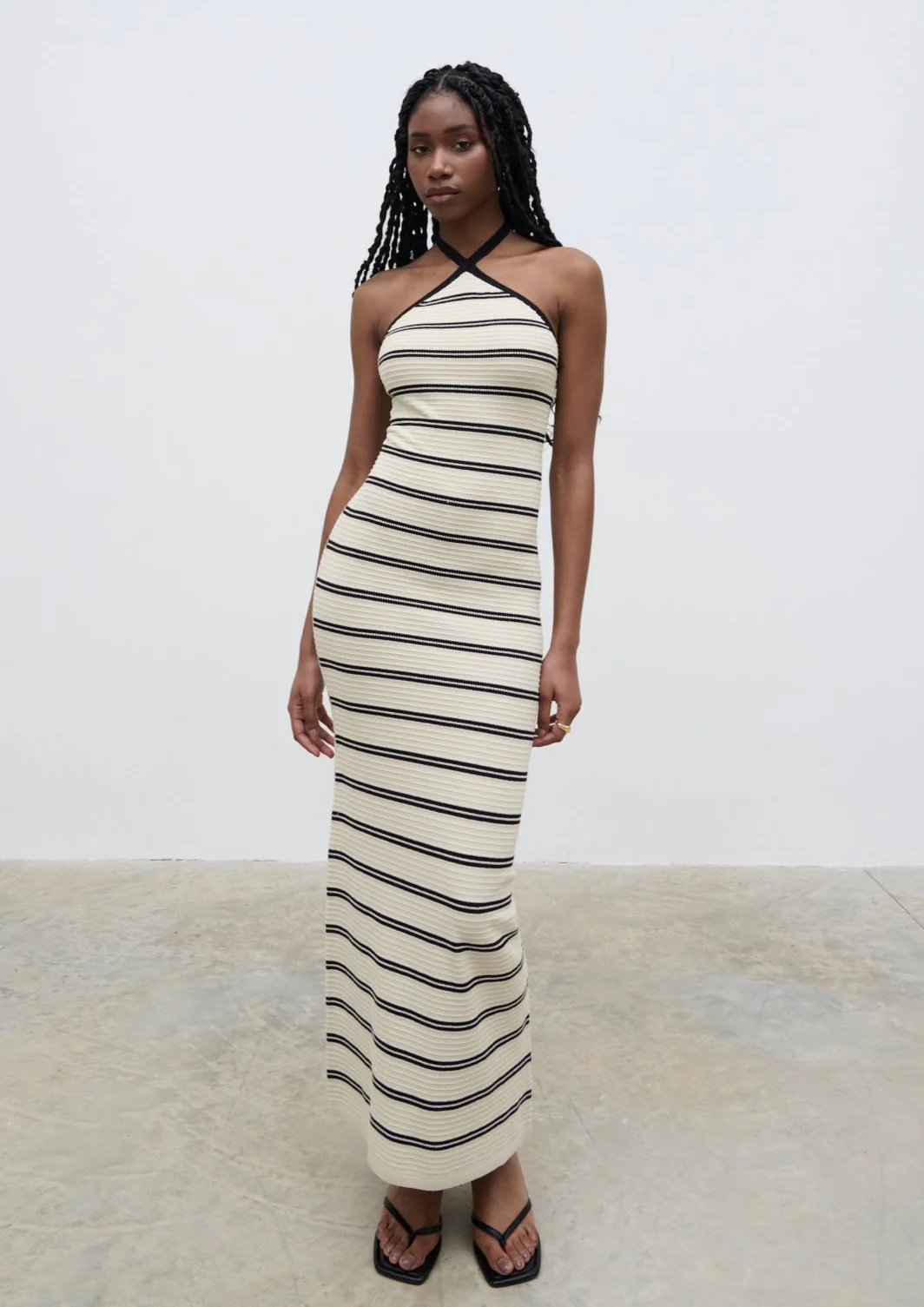Octavia Contrast Stripe Knit Maxi Dress - Cream - Image 2