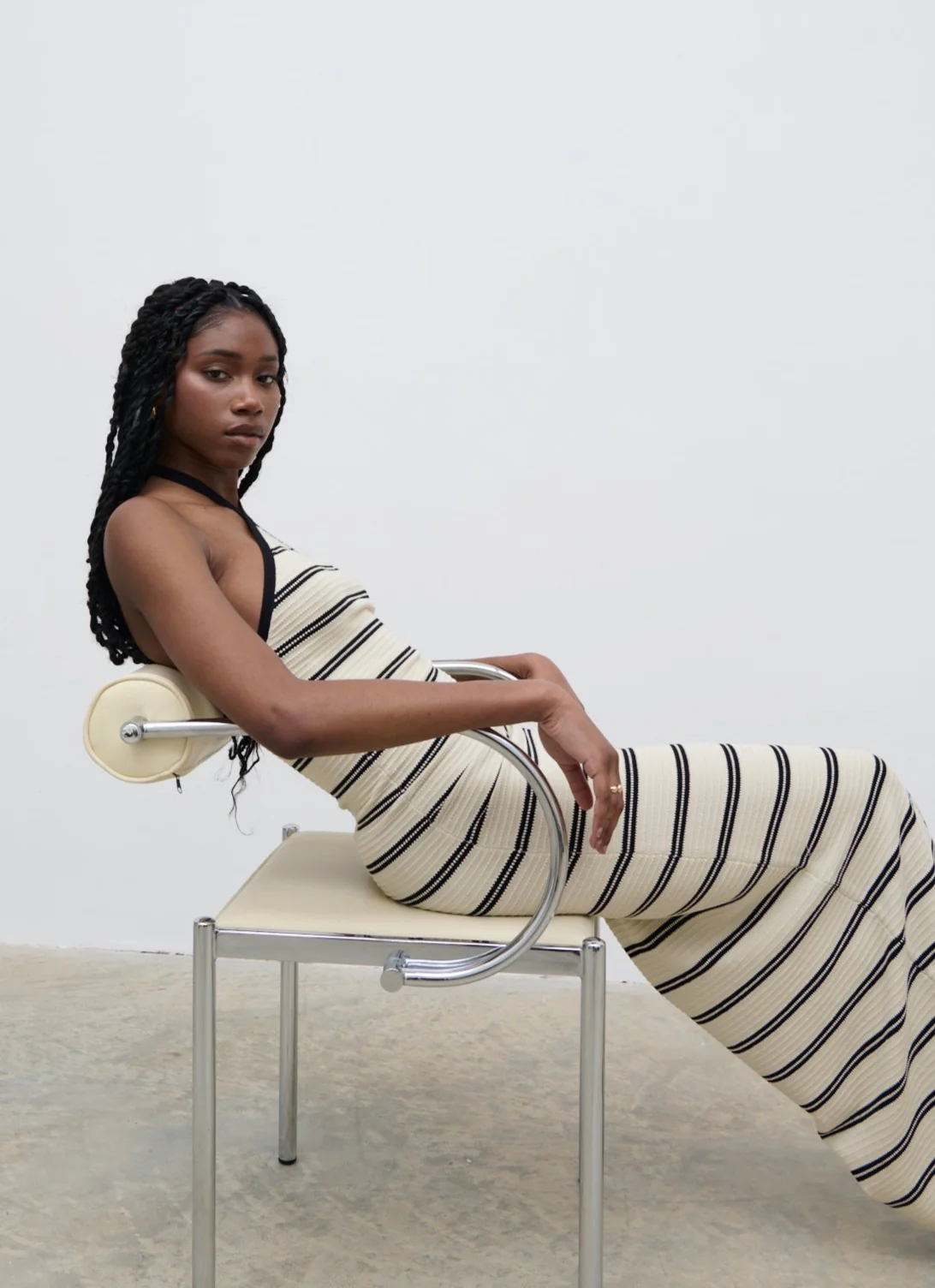 Octavia Contrast Stripe Knit Maxi Dress - Cream - Image 3