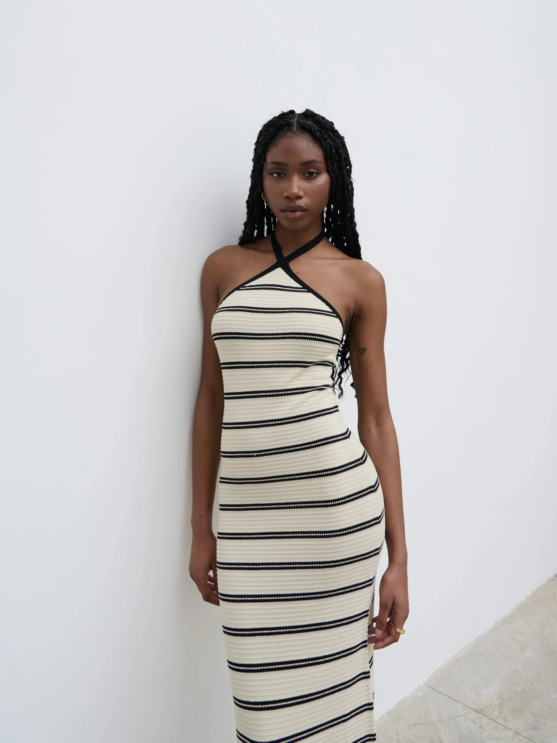 Octavia Contrast Stripe Knit Maxi Dress - Cream - Image 5