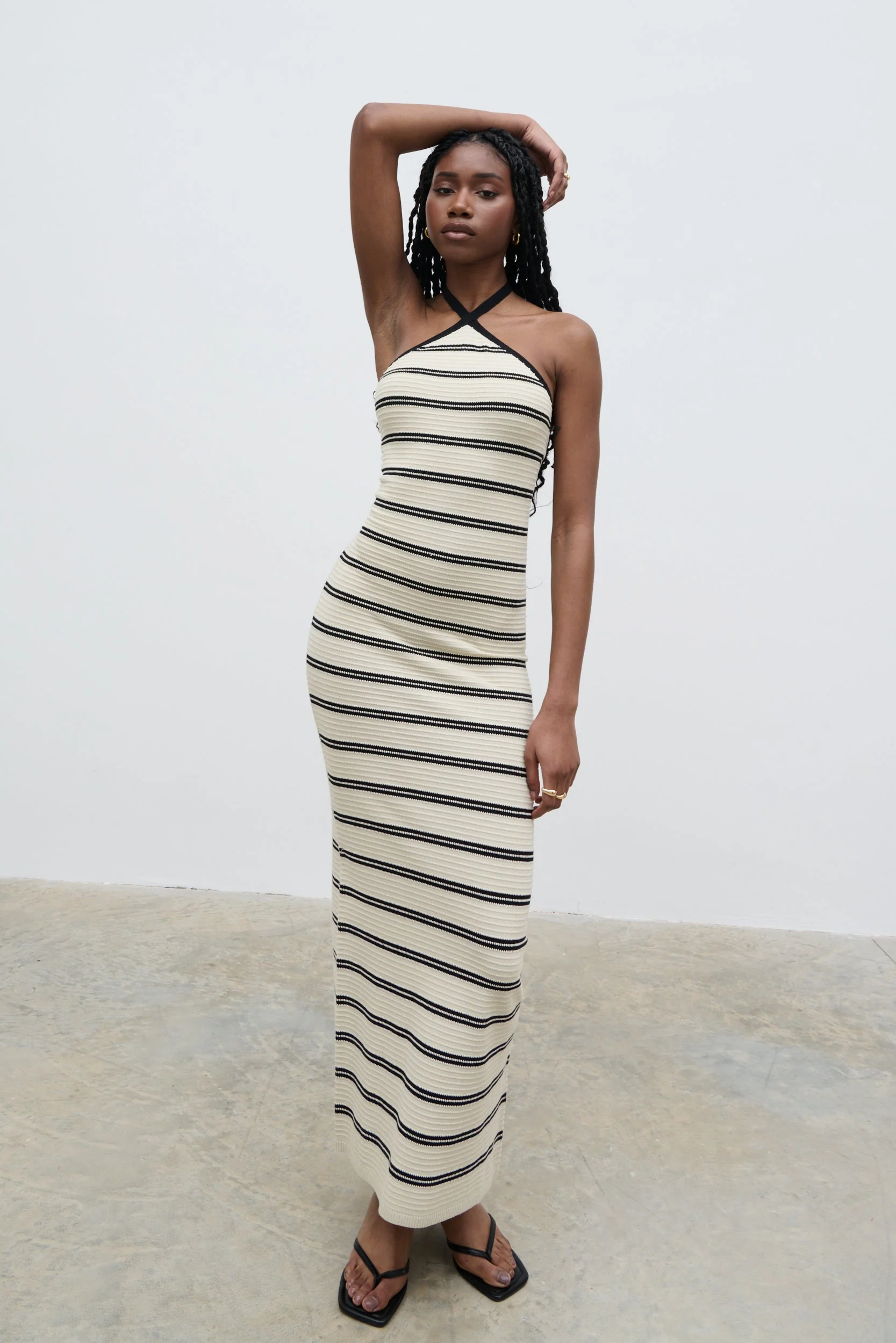 Octavia Contrast Stripe Knit Maxi Dress - Cream - Image 6