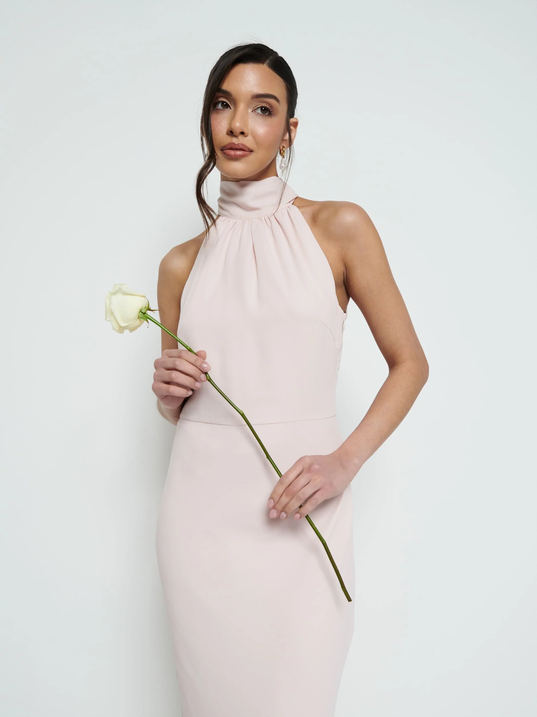 Odelle Tie Back Chiffon Maxi Bridesmaid Dress - Blush - Image 2