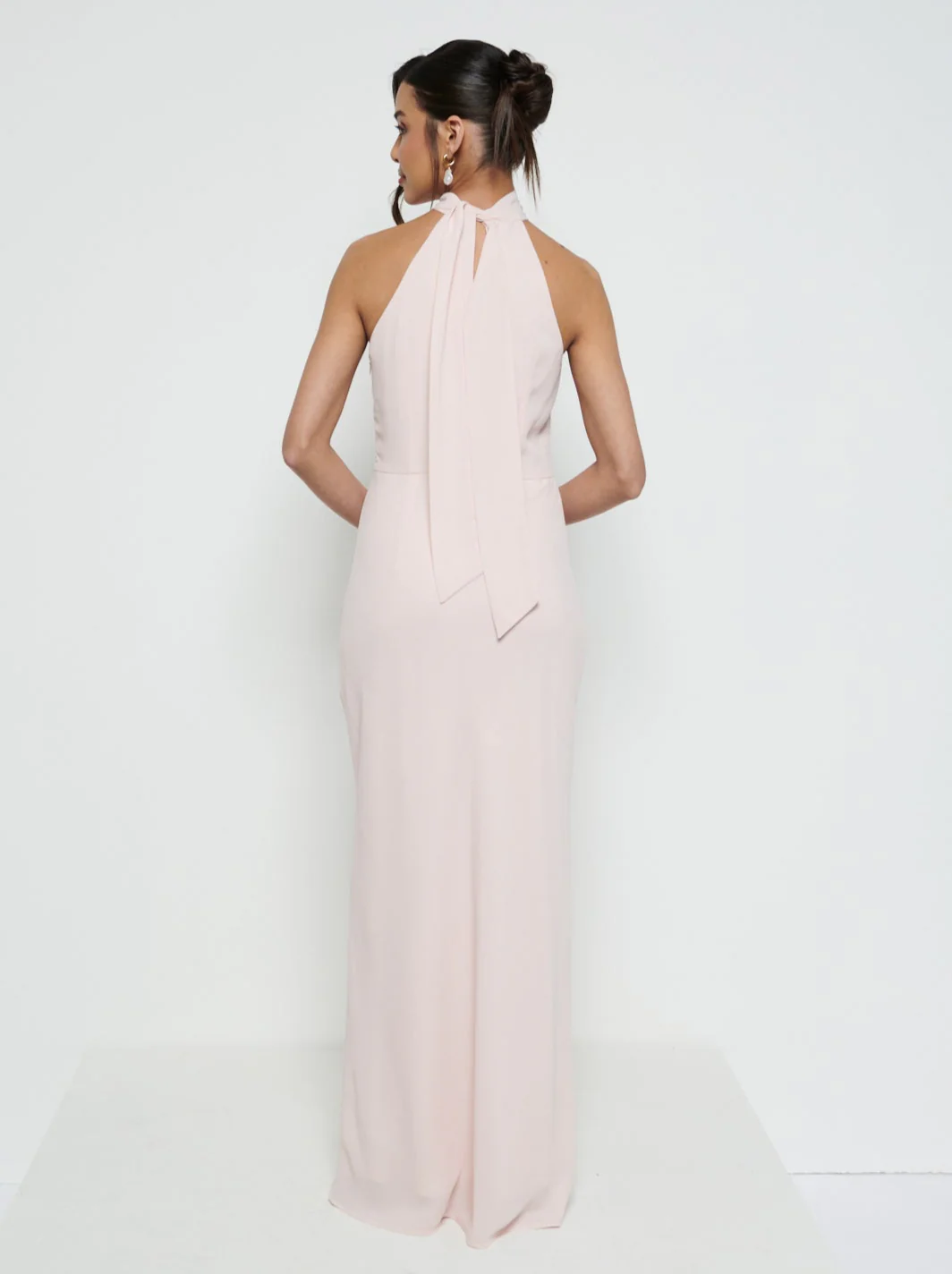 Odelle Tie Back Chiffon Maxi Bridesmaid Dress - Blush - Image 3