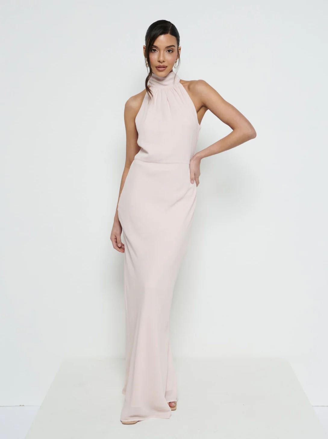 Odelle Tie Back Chiffon Maxi Bridesmaid Dress - Blush - Image 4