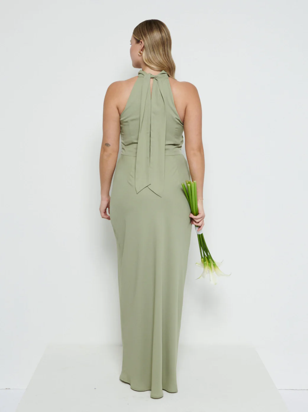 Odelle Tie Back Chiffon Maxi Bridesmaid Dress - Olive - Image 3