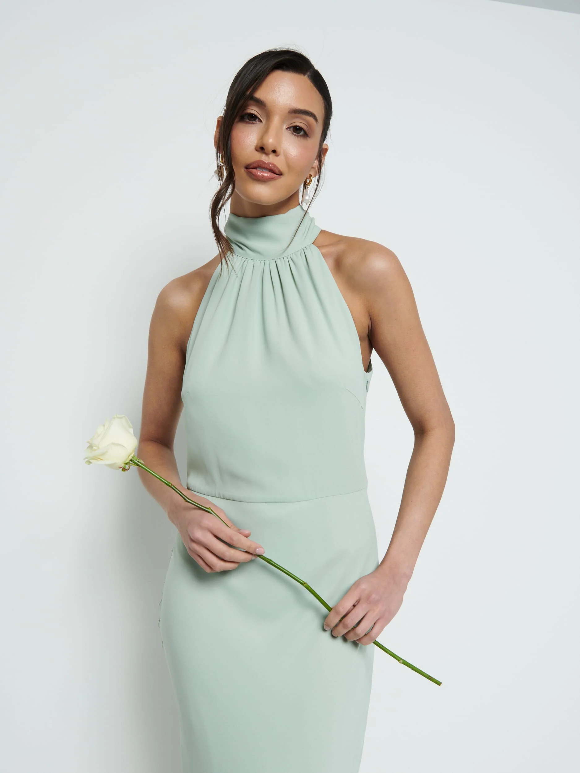 Odelle Tie Back Chiffon Maxi Bridesmaid Dress - Sage - Image 2