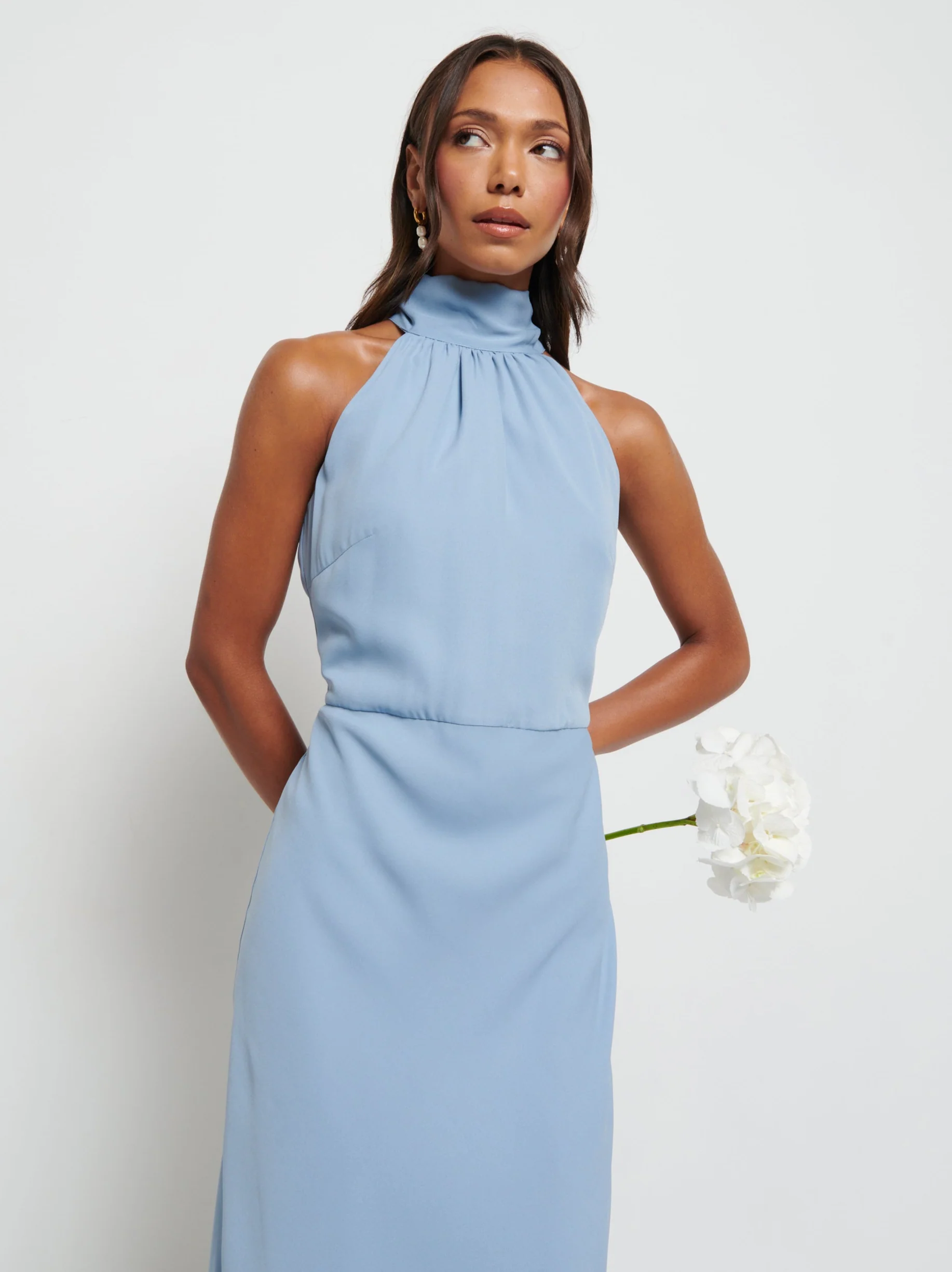 Odelle High Neck Chiffon Maxi Bridesmaid Dress - Dusty Blue - Image 2