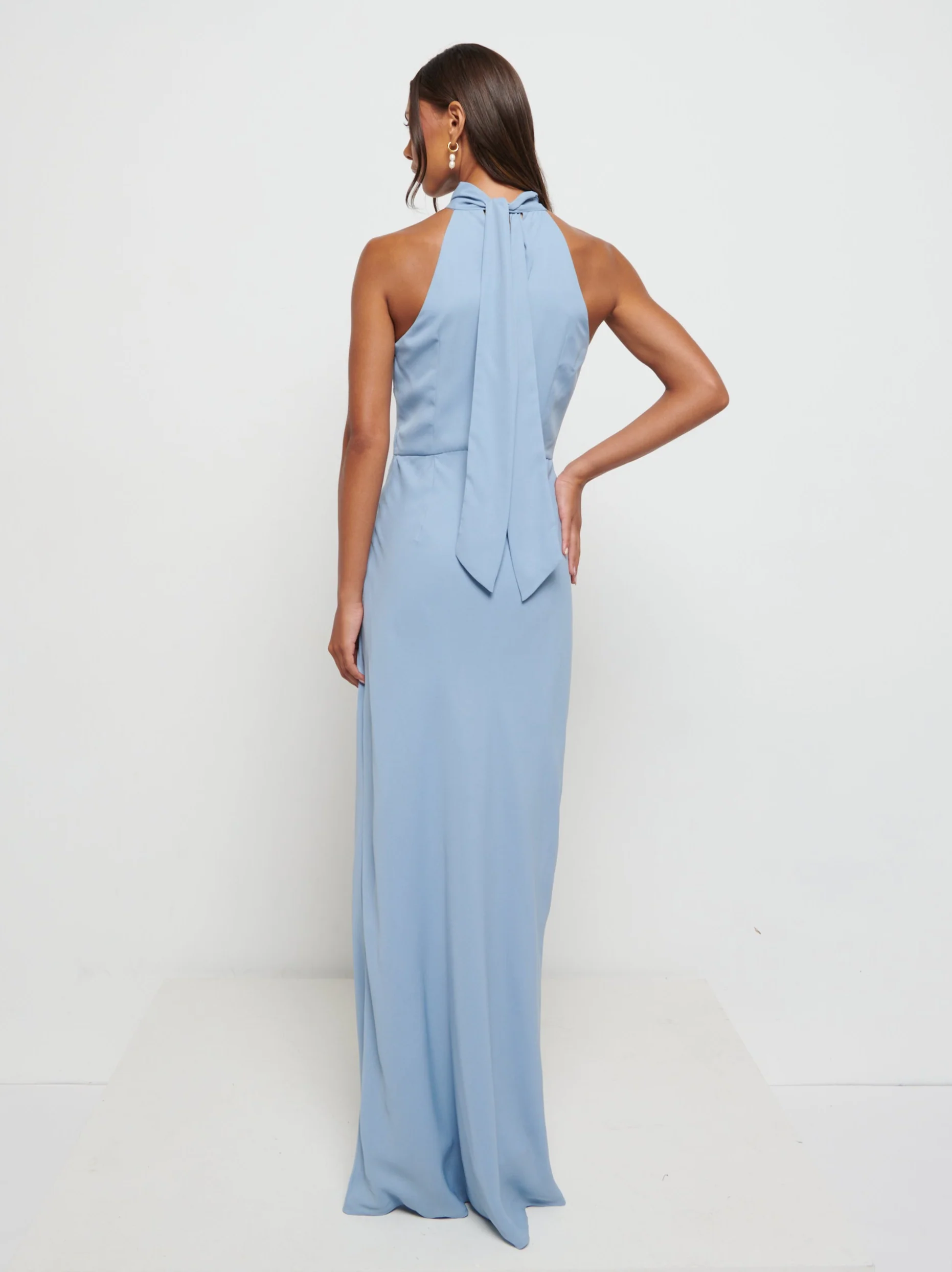 Odelle High Neck Chiffon Maxi Bridesmaid Dress - Dusty Blue - Image 3