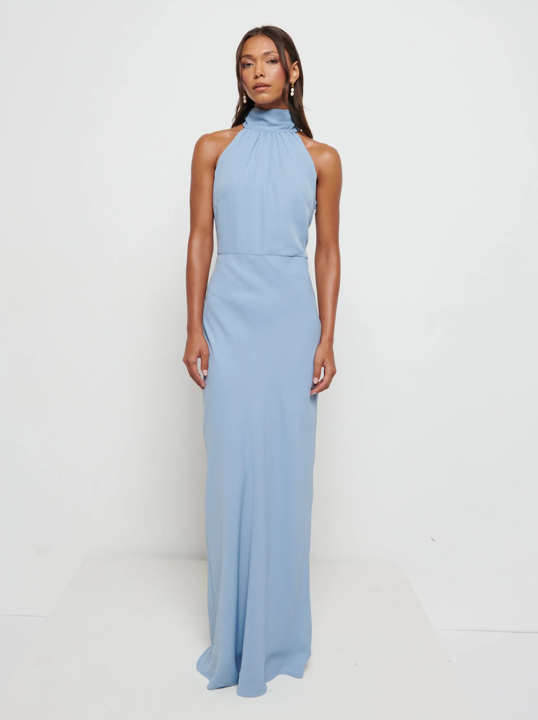 Odelle High Neck Chiffon Maxi Bridesmaid Dress - Dusty Blue - Image 4
