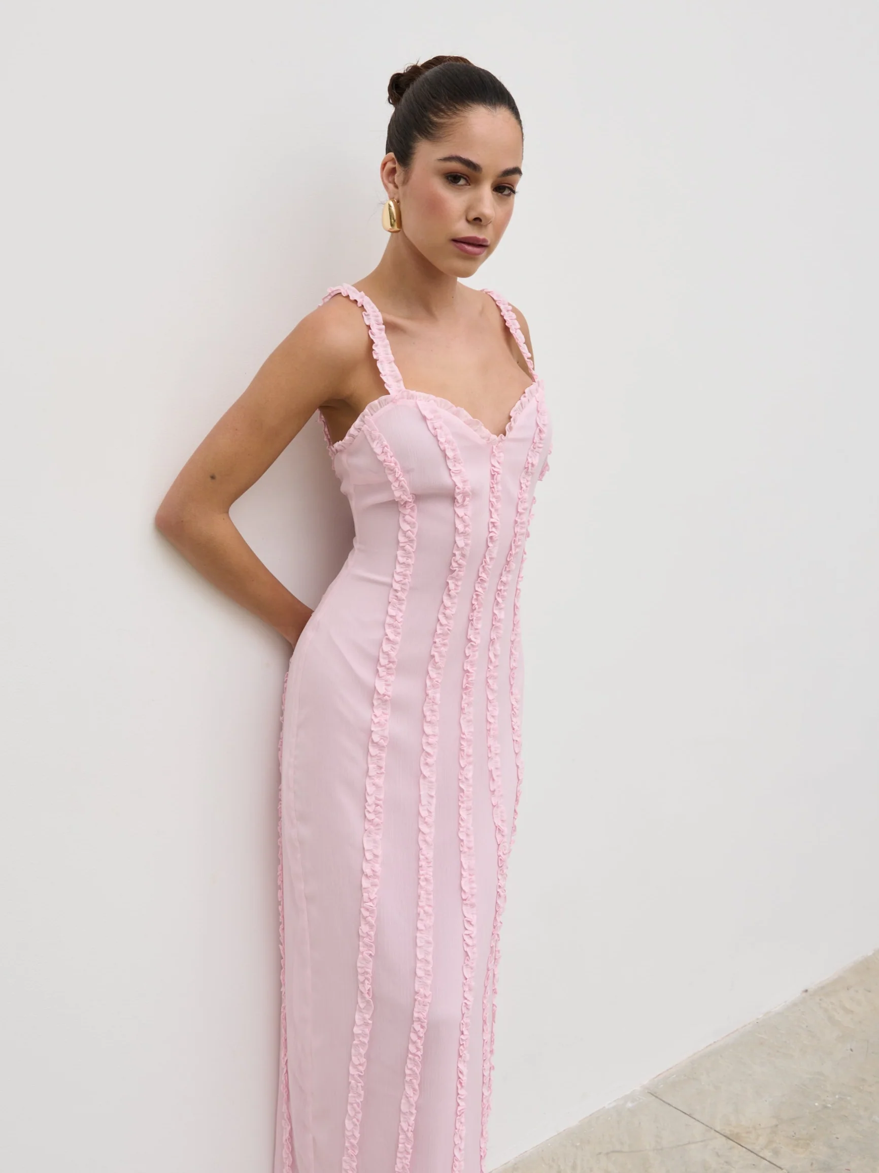 Ola Sweetheart Frill Maxi Dress - Peony Pink - Image 3