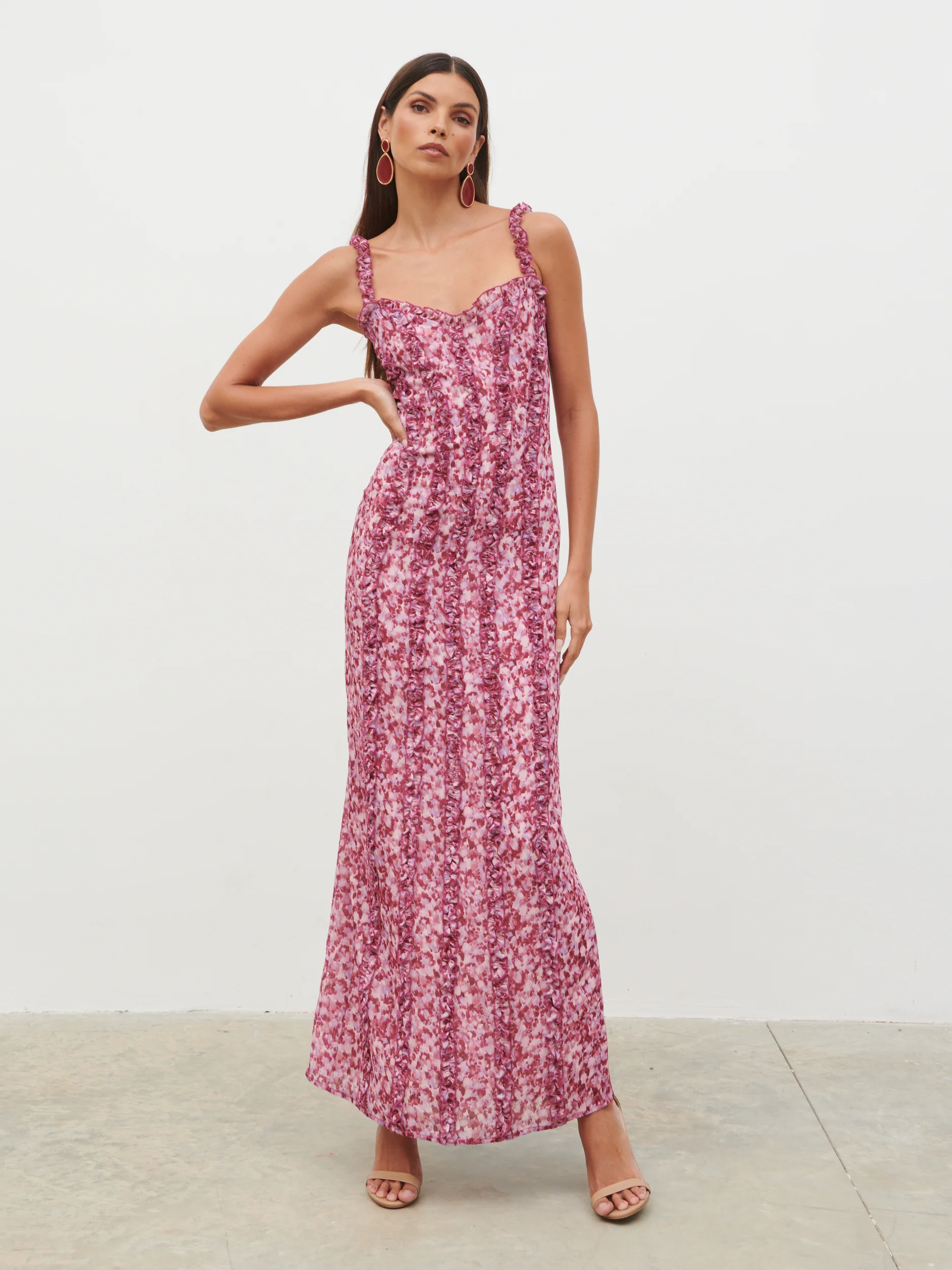 Ola Sweetheart Frill Maxi Dress - Pink and Lilac Abstract - Image 3