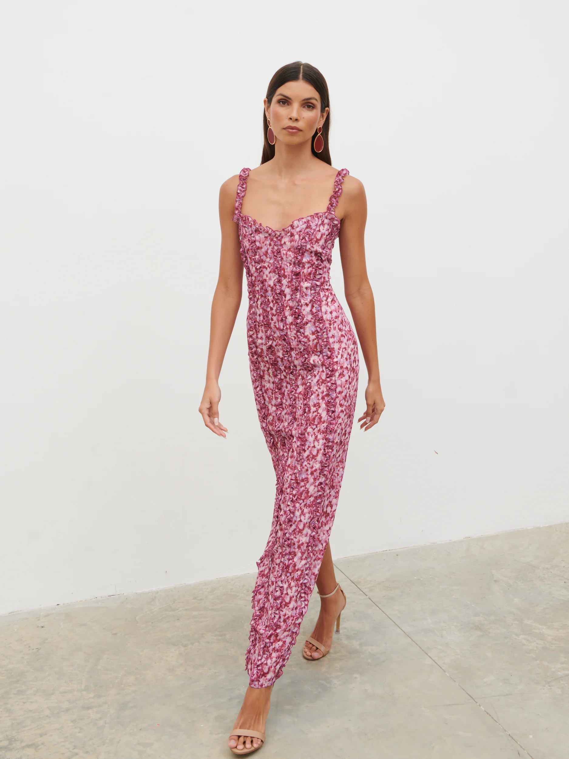 Ola Sweetheart Frill Maxi Dress - Pink and Lilac Abstract - Image 5
