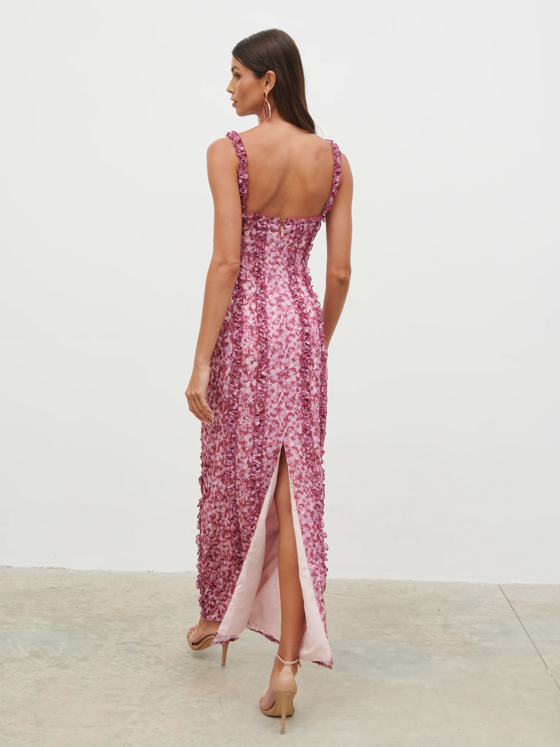 Ola Sweetheart Frill Maxi Dress - Pink and Lilac Abstract - Image 6