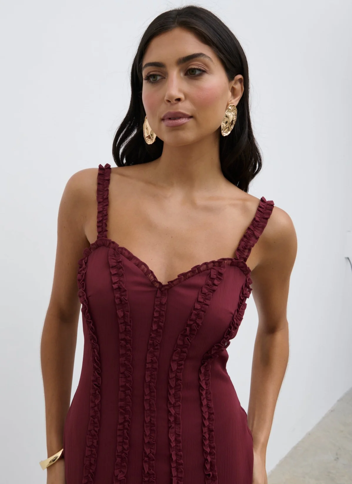 Ola Sweetheart Frill Maxi Dress - Wine - Image 2