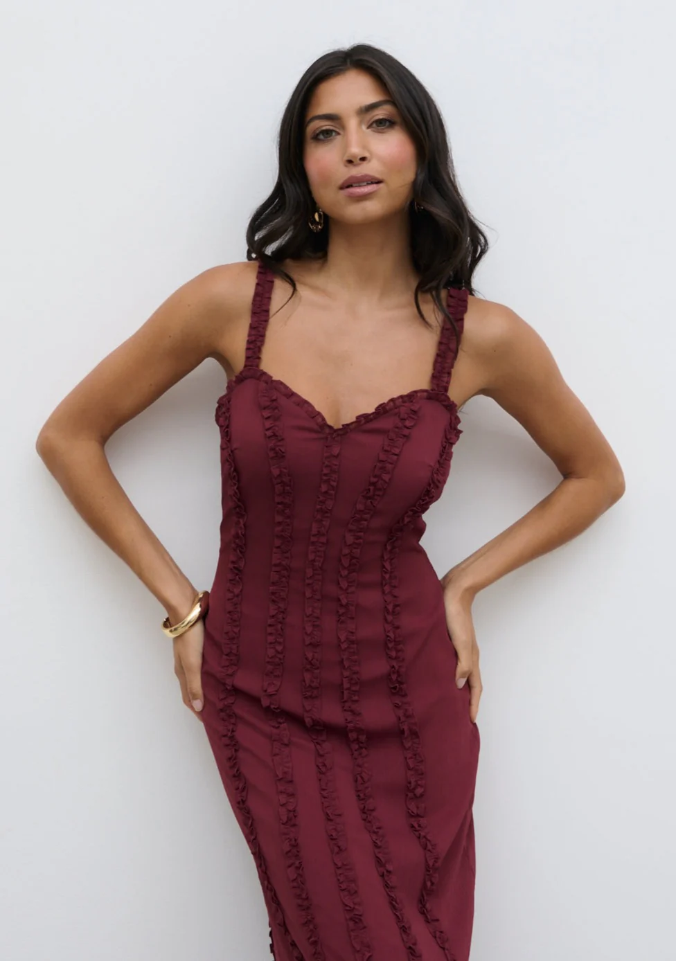 Ola Sweetheart Frill Maxi Dress - Wine - Image 4