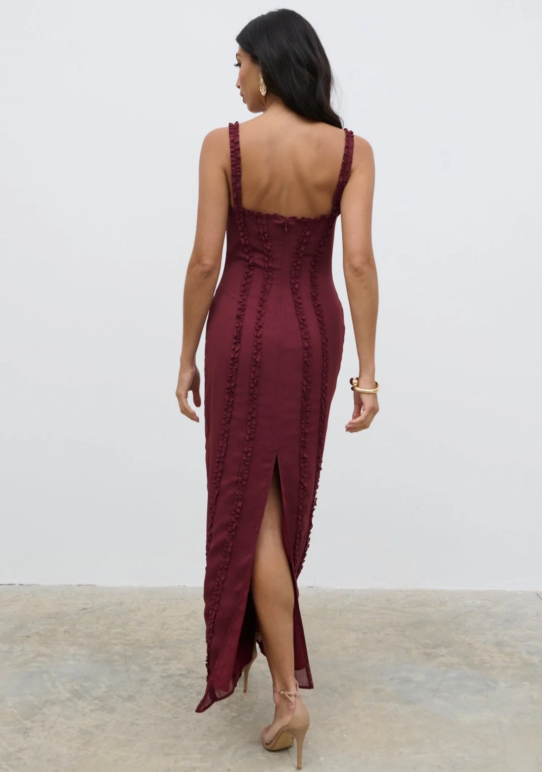 Ola Sweetheart Frill Maxi Dress - Wine - Image 5