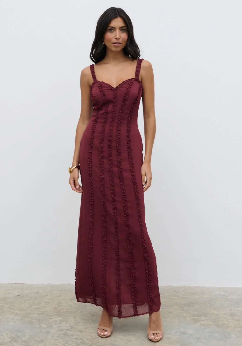 Ola Sweetheart Frill Maxi Dress - Wine - Image 6