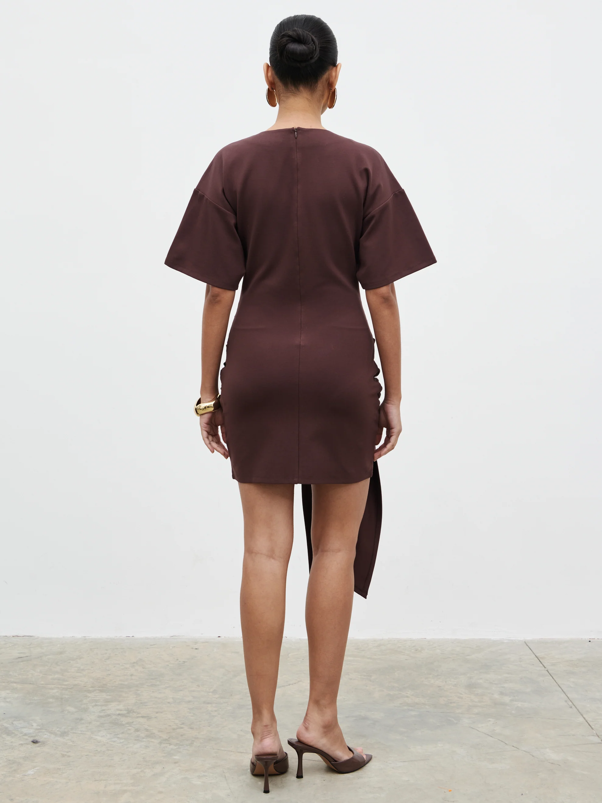 Olivia Jersey Knot Mini Dress - Brown - Image 5