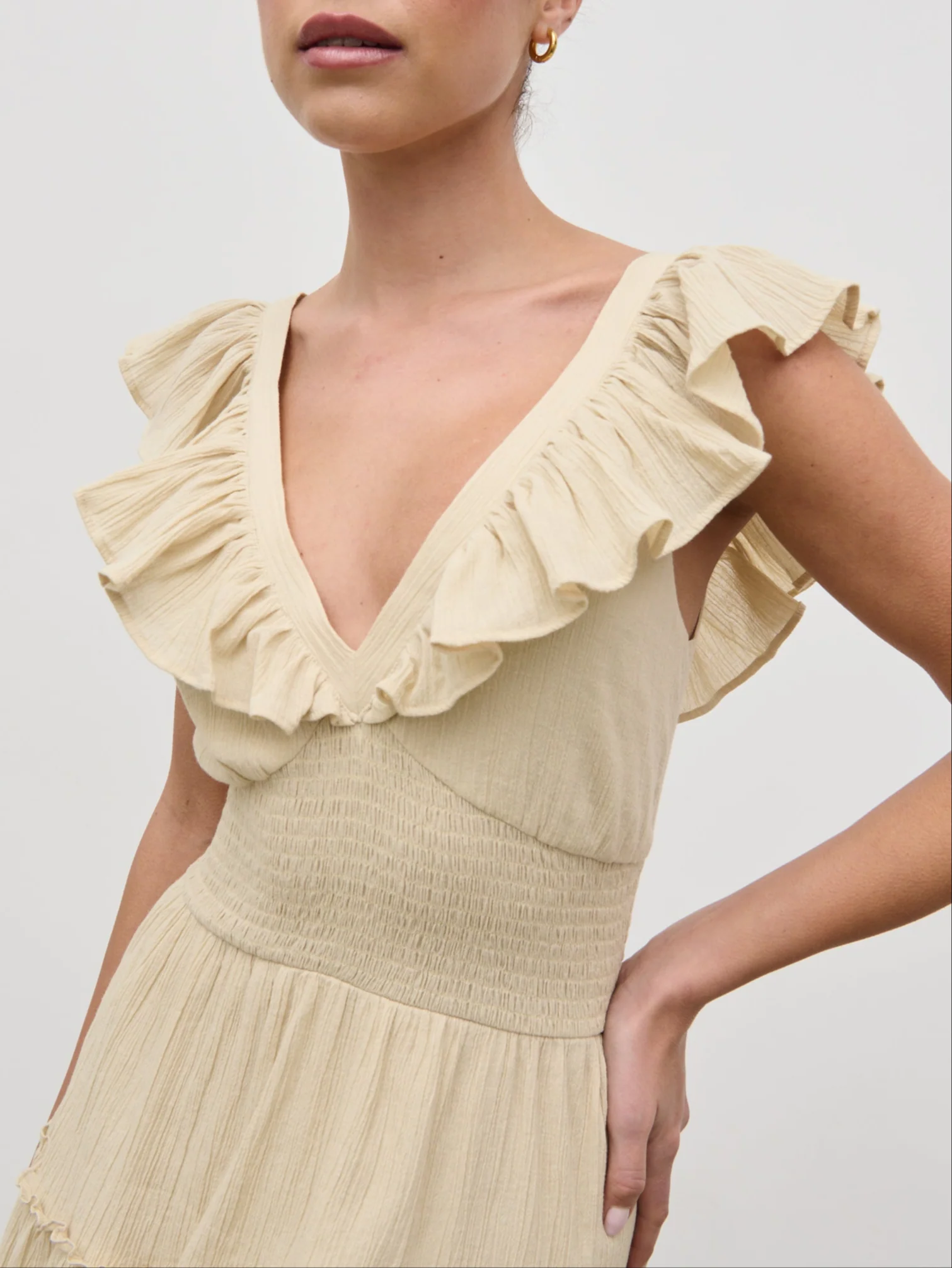 Opal Ruffle Maxi Dress - Beige - Image 3