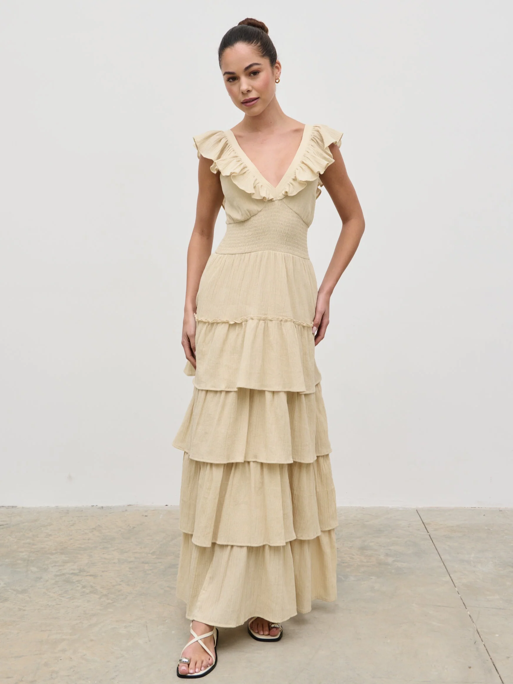 Opal Ruffle Maxi Dress - Beige - Image 5