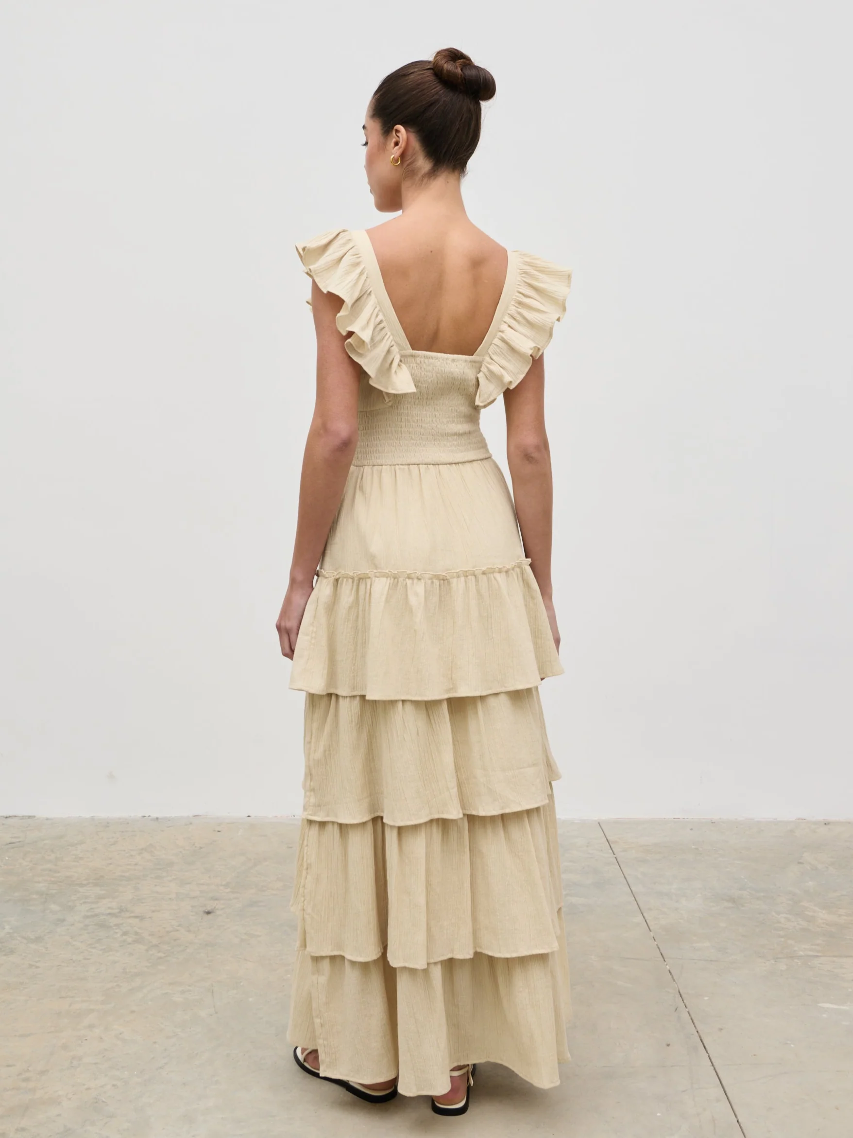 Opal Ruffle Maxi Dress - Beige - Image 6