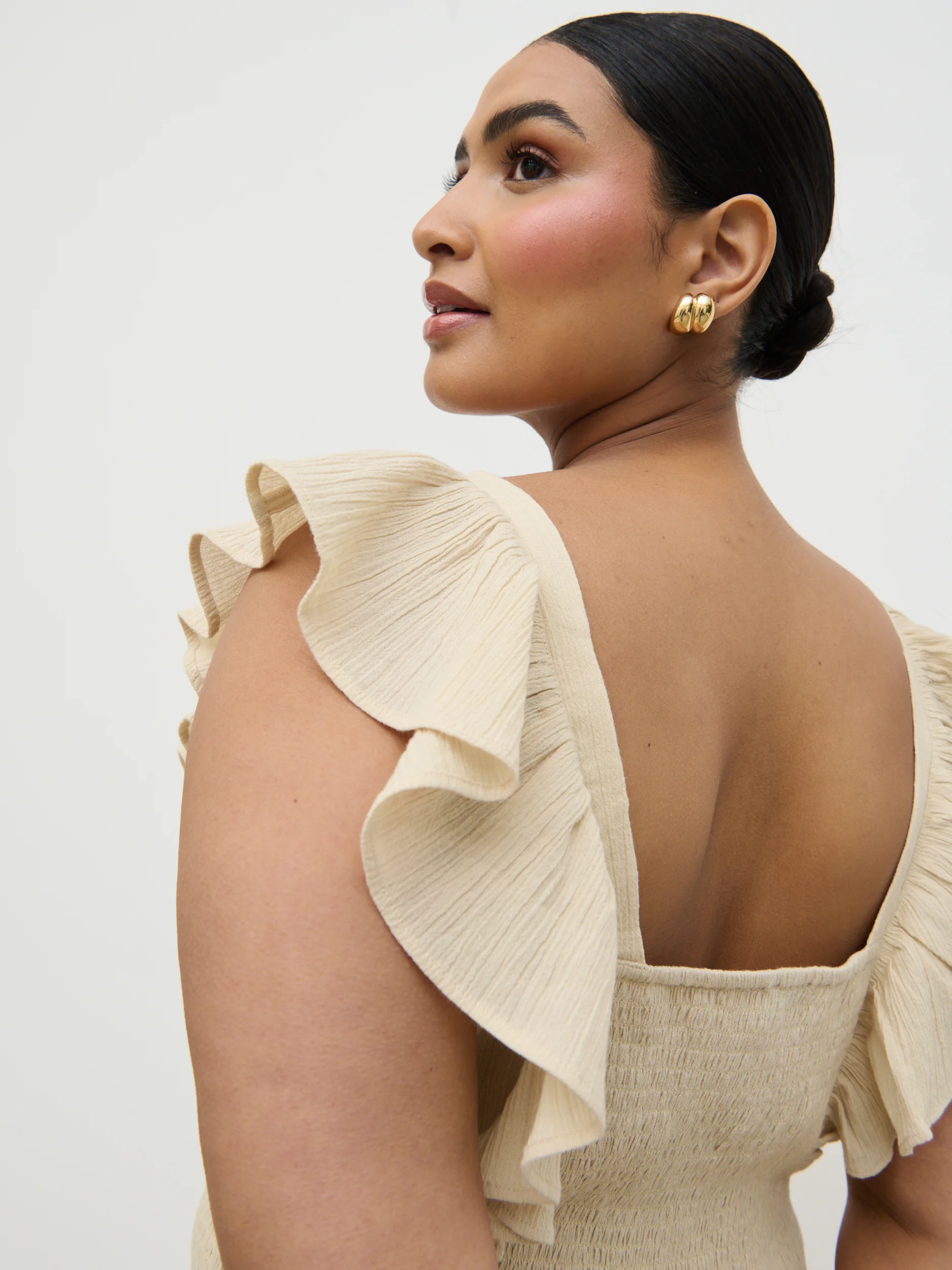 Opal Ruffle Maxi Dress Curve - Beige - Image 3
