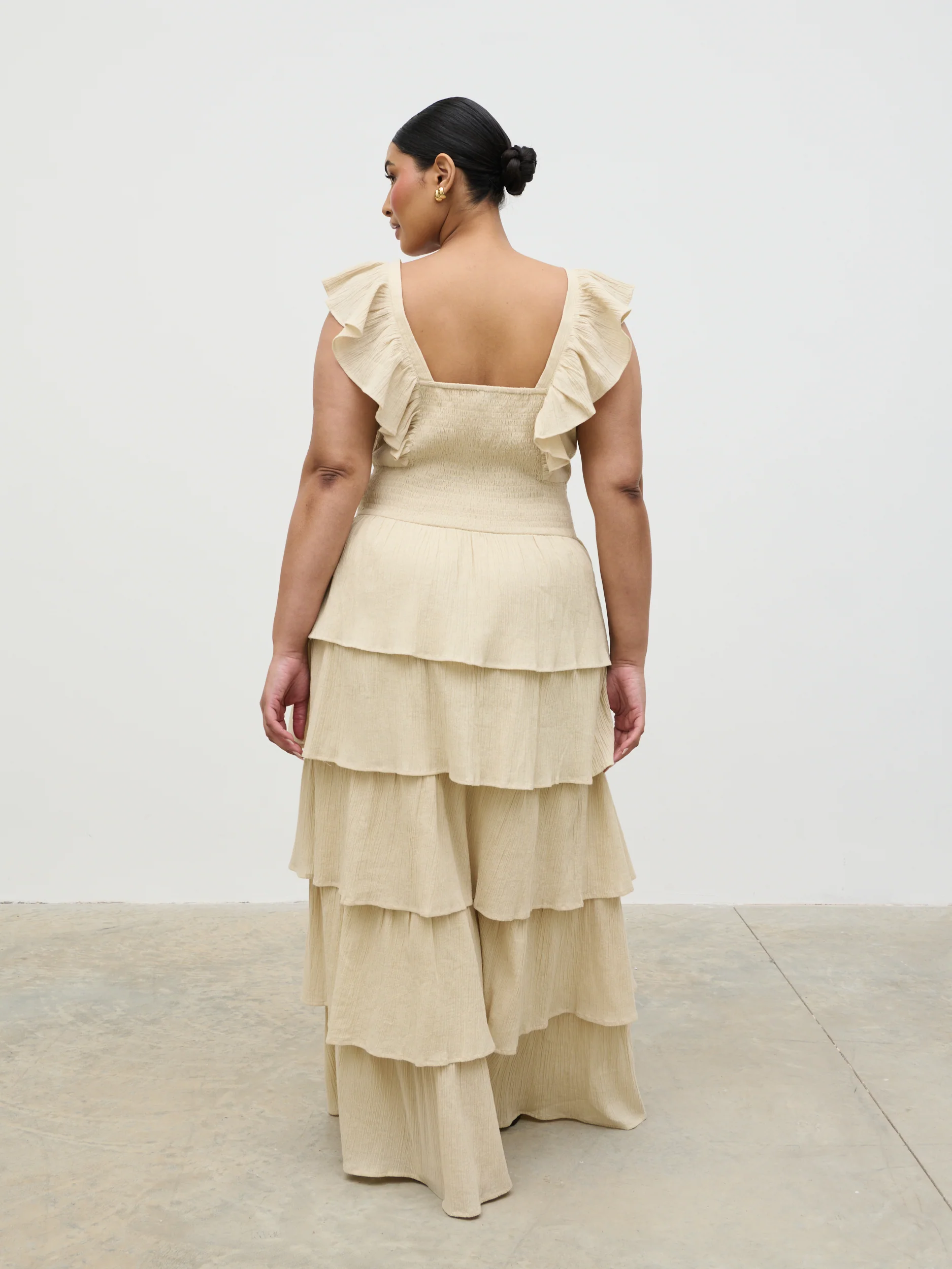 Opal Ruffle Maxi Dress Curve - Beige - Image 4